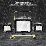 Viugreum Projecteur Led Chantier 100w avec Trépied et Prise Luminaire Exterieur à Trois Têtes Avec 3M Câble IP65 Étanchéité Blanc Froid 6500K Portable Lampe Chantier pour Atelier Garage Construction - 6