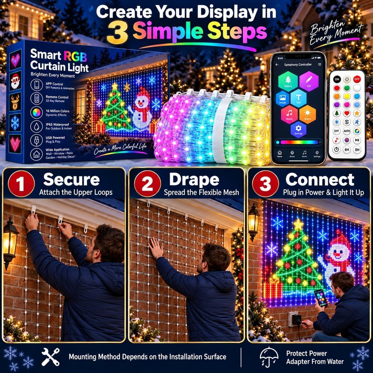 Tenda Luminosa Natale,Luci di Natale da Esterno Intelligente (3m*3m)