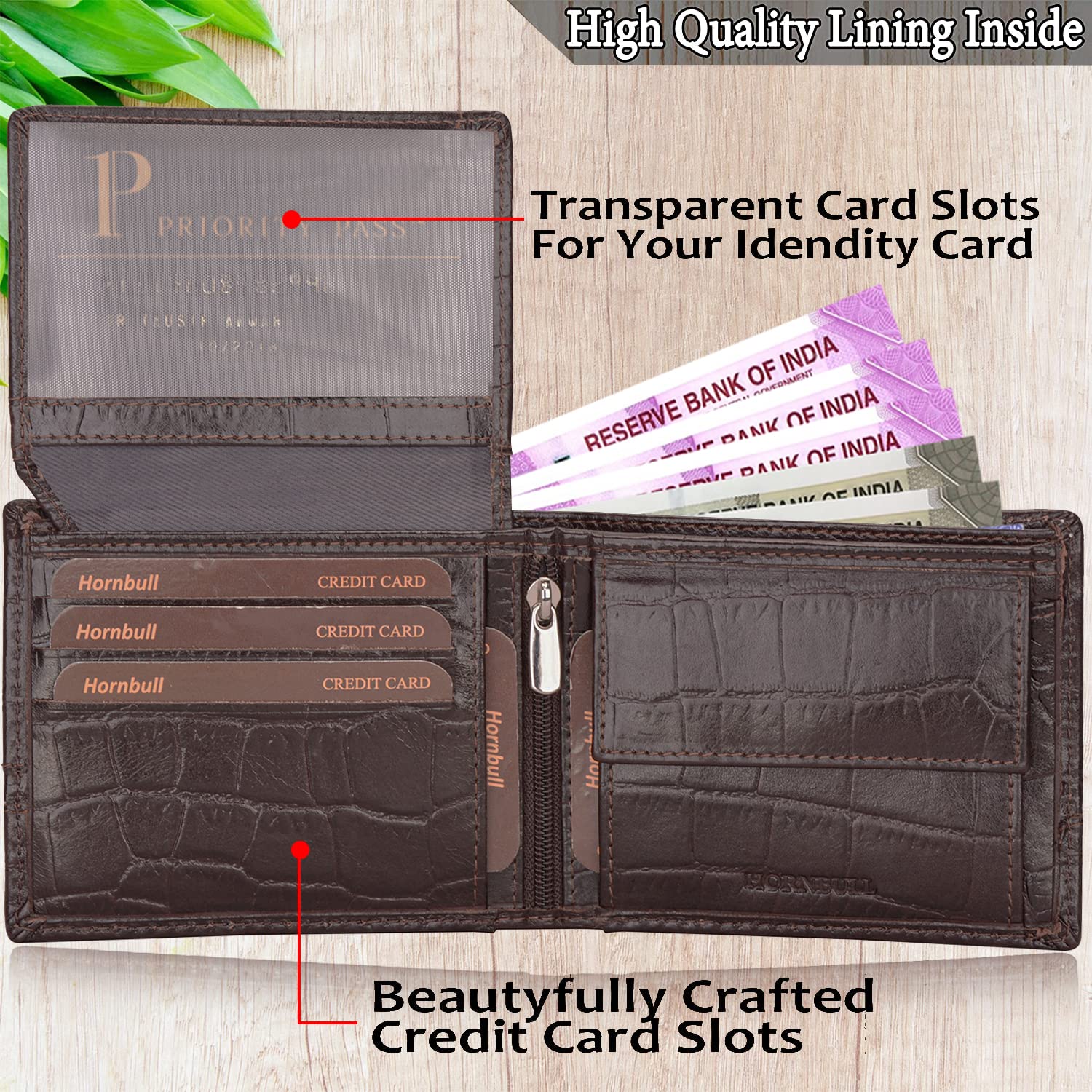 HORNBULL Denial Brown Printed RFID Blocking Leather Wallet for Men - Image 3 thumbnail
