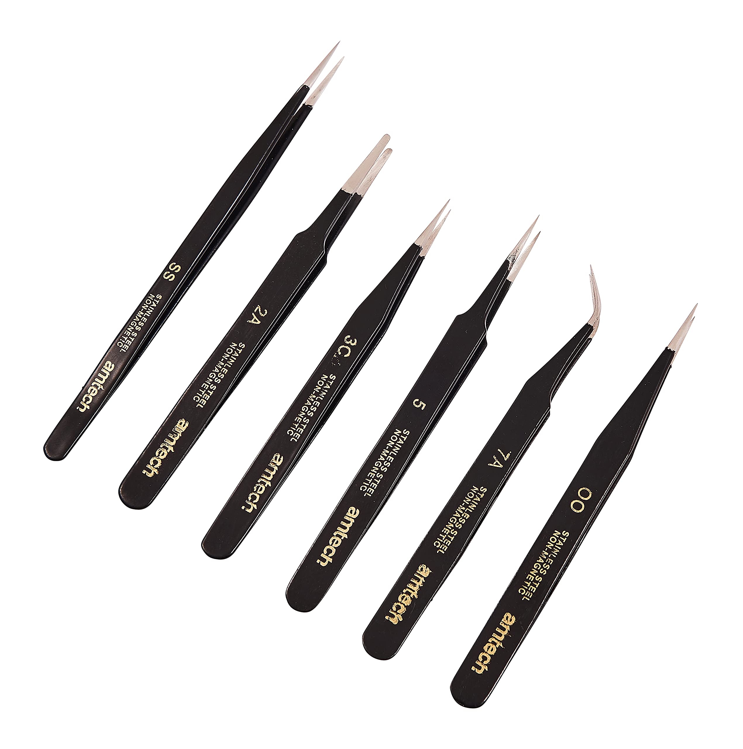 Am-Tech 6 Stück Coated Tweezer Set R0384 - Präzise Pinzetten Aus Edelstahl Für Feinarbeiten
