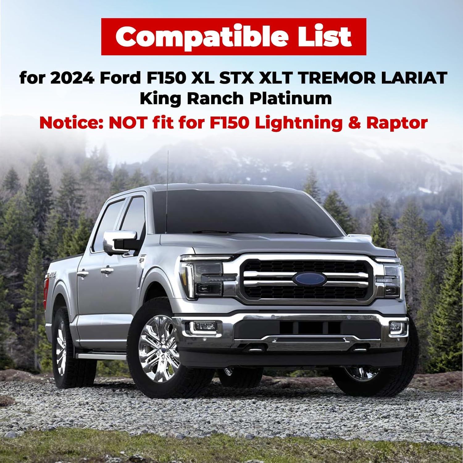 Front Bumper Grille for Ford F150, Front Lower Center Bumper Cover Mesh Grill Trim Spacer Panel Insert for 2024 2025 Ford F150 XL STX XLT TREMOR LARIAT King Ranch Platinum Accessories