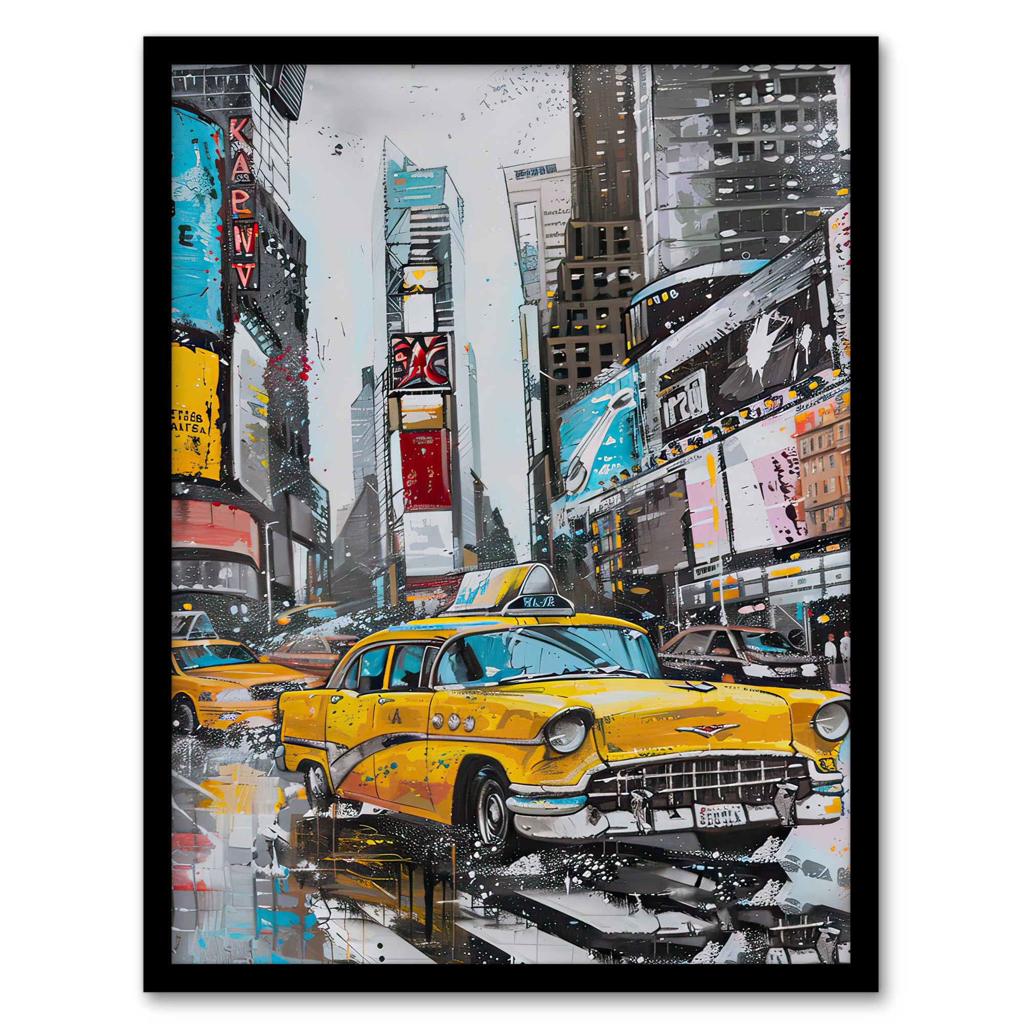 Artery8 New York City Taxi Cars Times Square Cityscape Living Room Artwork Framed Wall Art Print A4