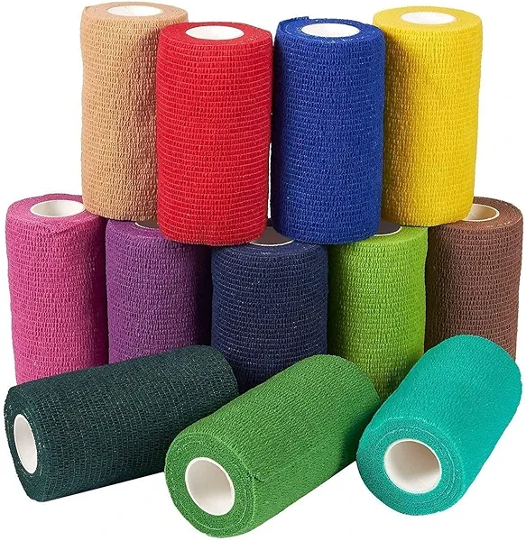 Juvale Cohesive Bandage Wrap Rolls - Sprain & Strain Support & Compression Bandage & Sports Tape - Vet Wrap for Horses & Dogs & Vet Tape - Wound Dressing - Pack of 1, 12 Count, 4 in