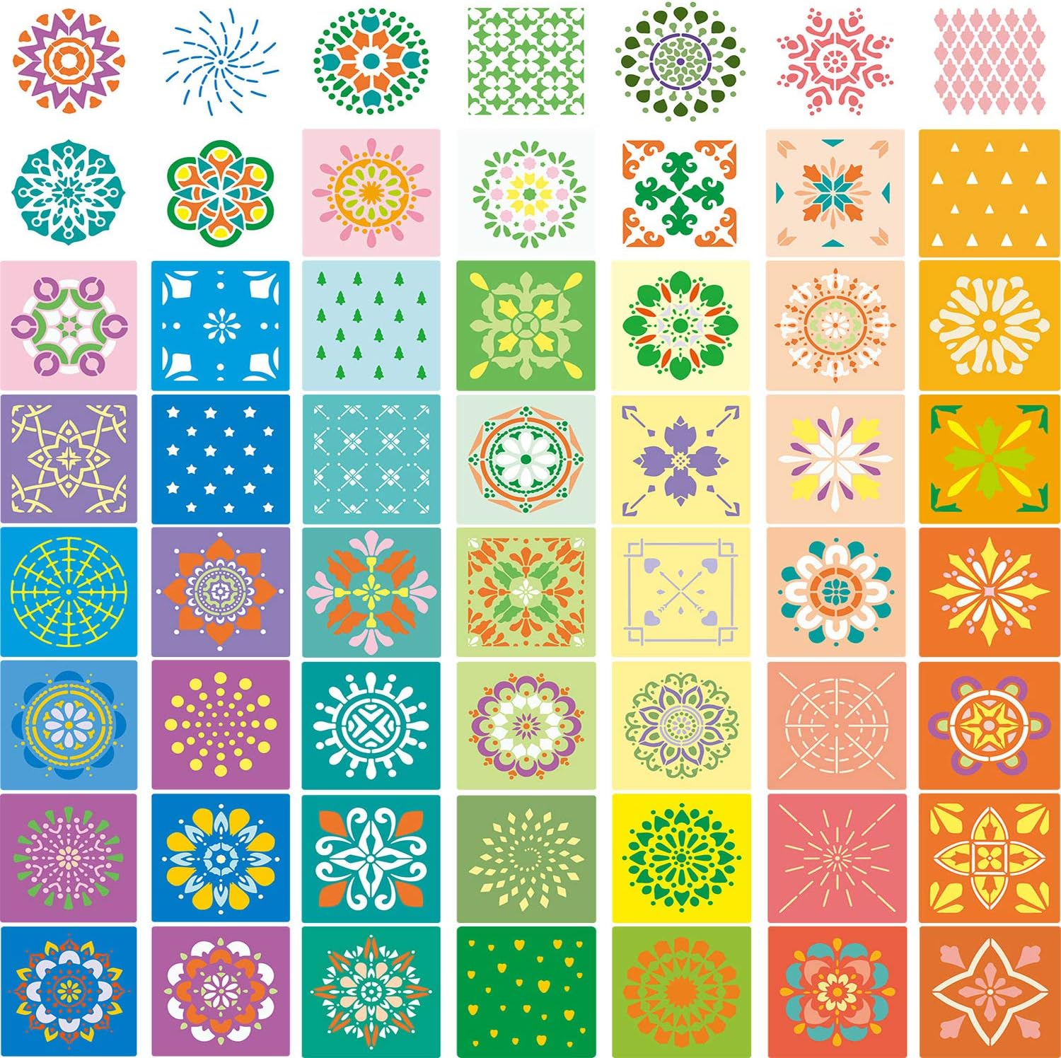 Whaline 56 Mandala Stencils Reusable Dotting Painting Template Tools, Airbrush, Furniture Floor Tiles, Walls Art and Stone Rock, Home Painting (3.5 x 3.5 inch)