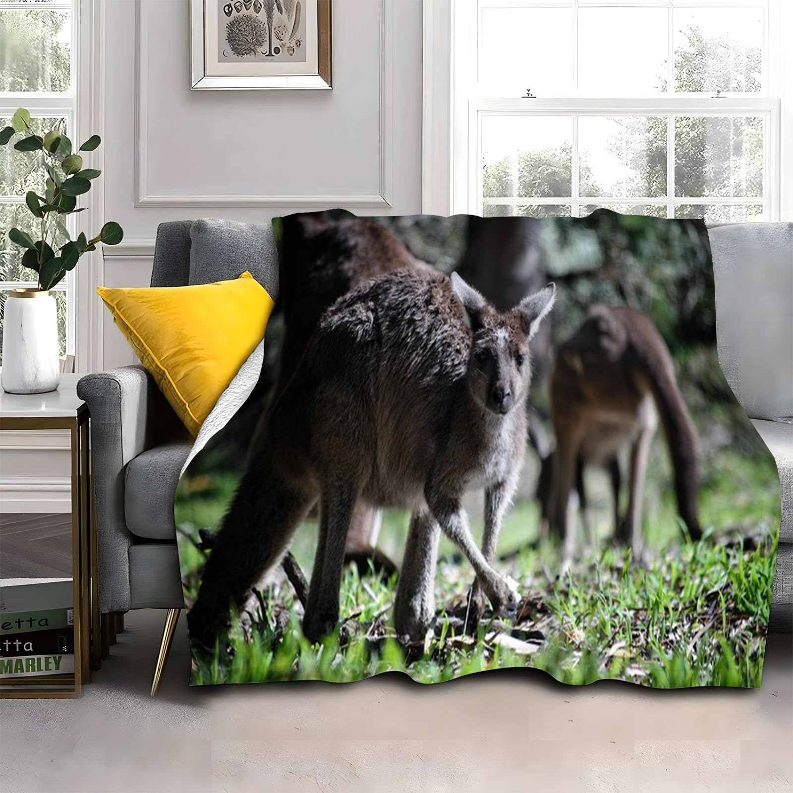 Generisch Puszysty koc do wtulania się, brązowy kangur, 200 x 200 cm, miękki i dwustronny koc polarowy, idealny koc na sofę dla wszystkich, przytulny koc na sofę i łóżko AL1391