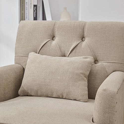 Miniatura 21 de HUIMO Silla de club copetuda, silla decorativa con almohada lumbar, sillón con botones de tela de lino, sillas tapizadas para dormitorio, sala de