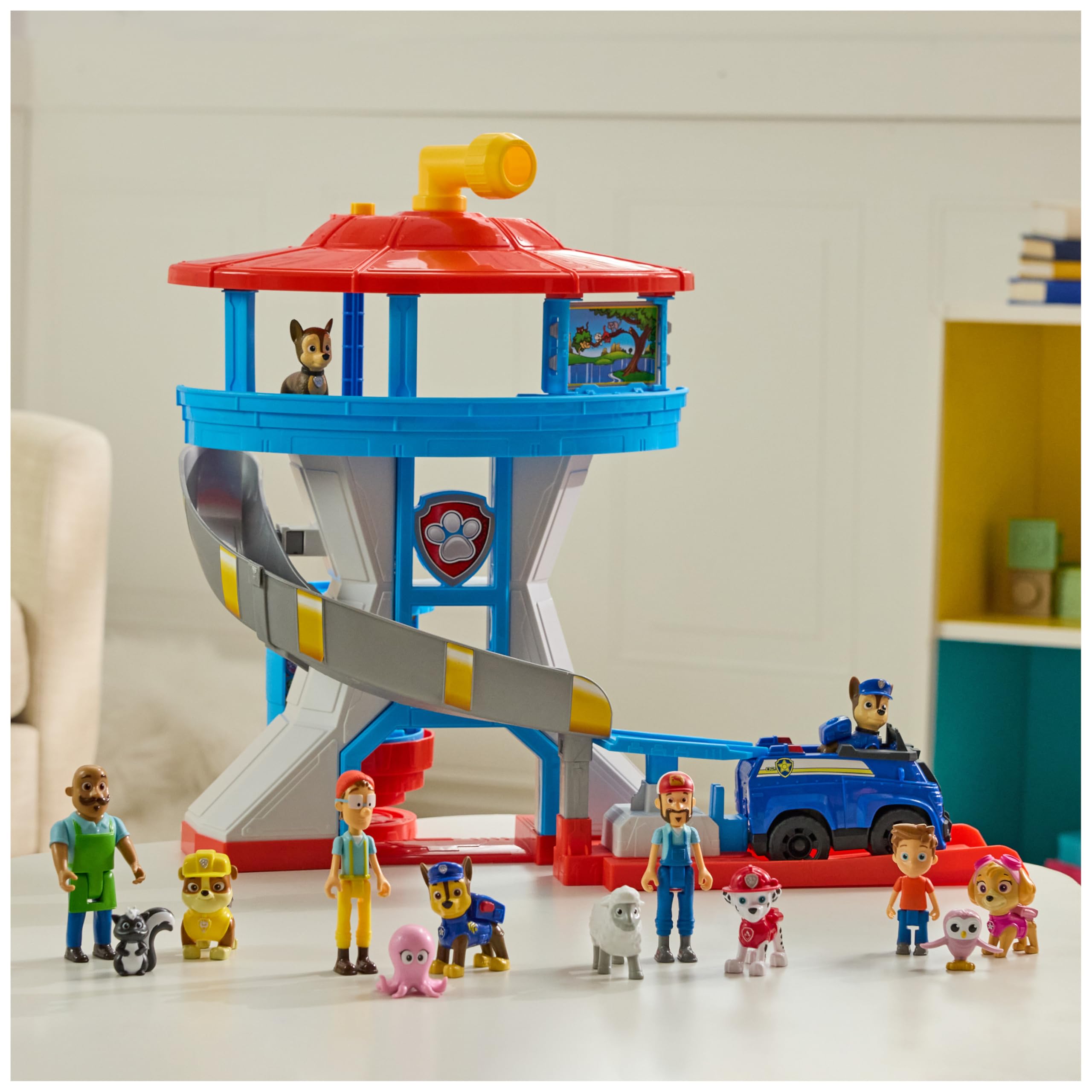 PAW PATROL - Lookout Tower, über 50 cm hoch, Hauptquartier Spielset mit 1 Basis Polizei-Fahrzeug, 2 Chase Figuren und Zubehör, geeignet für Kinder ab 3 Jahren