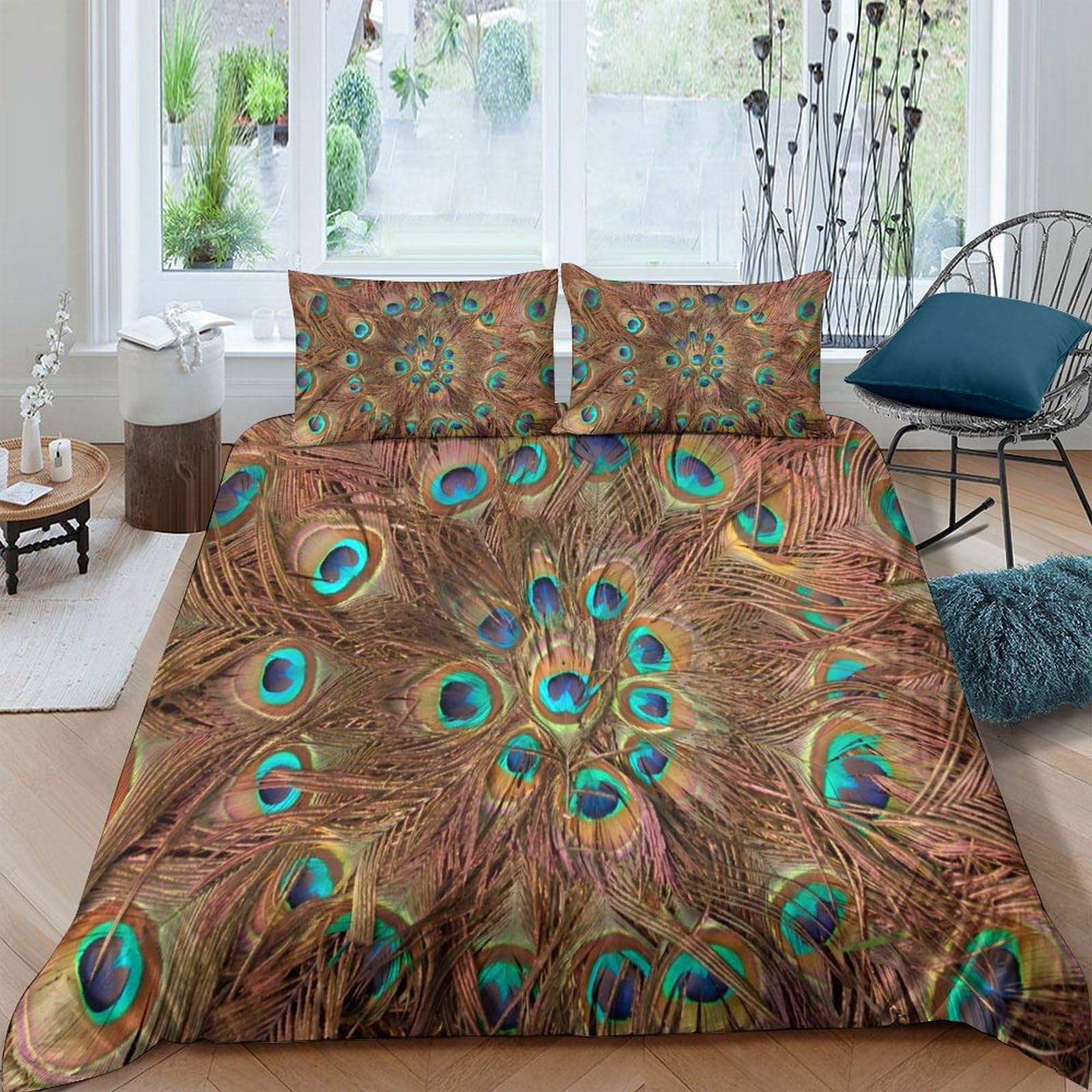 Ctjqhvkz Style-9 3D Printed Peacock Feather Fitted Sheet Microfiber Soft Mattress Cover For Bedroom Dorm Decorative Protection Easy Care Single（135X200cm）