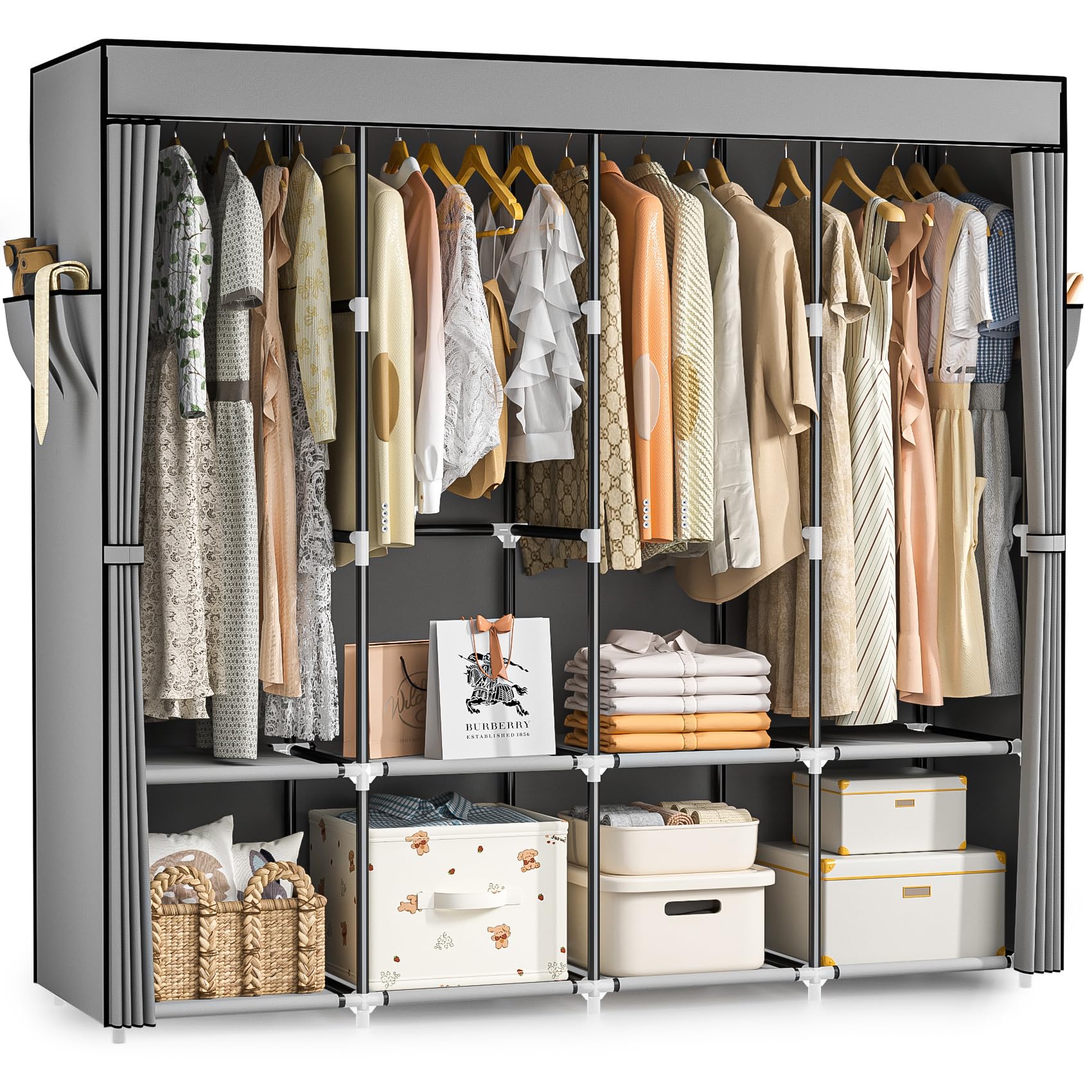 Portable Closet 66 Inch Large Capacity Wardrobe for Closet Organizers and Storage with Non-Woven Fabric Cover 4 Hanging