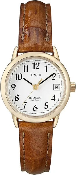 Timex Women's Easy Reader 25mm Watch – Gold-Tone Case White Dial with Honey Brown Croco Leather Strap