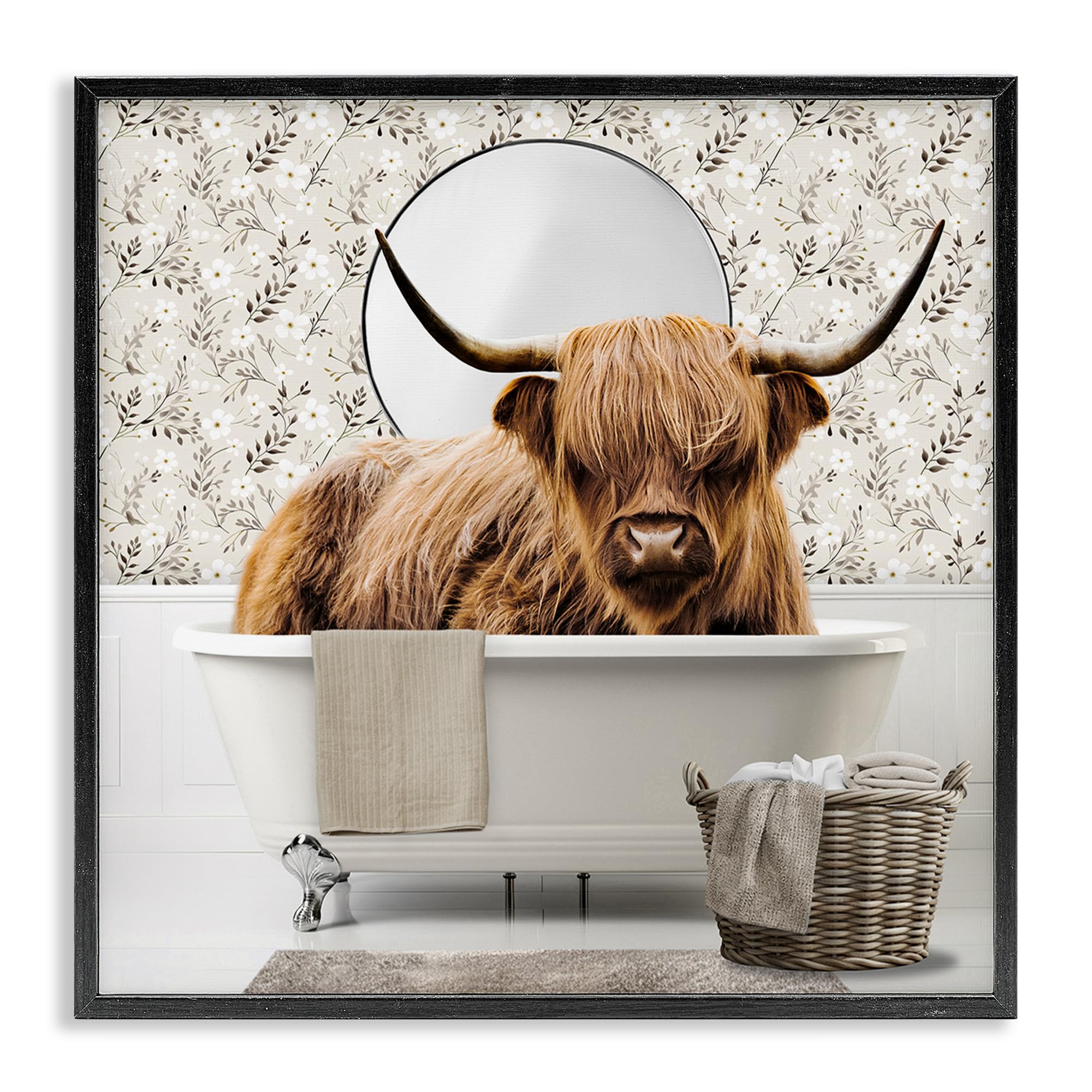 Stupell Industries Cottage Cattle Bath Time 'Cottage Cattle Bath Time', Framed Giclee Art, Black, 17 X 17 Inches, Easy To Hang And Sturdy, Made In Usa, By Cad Designs