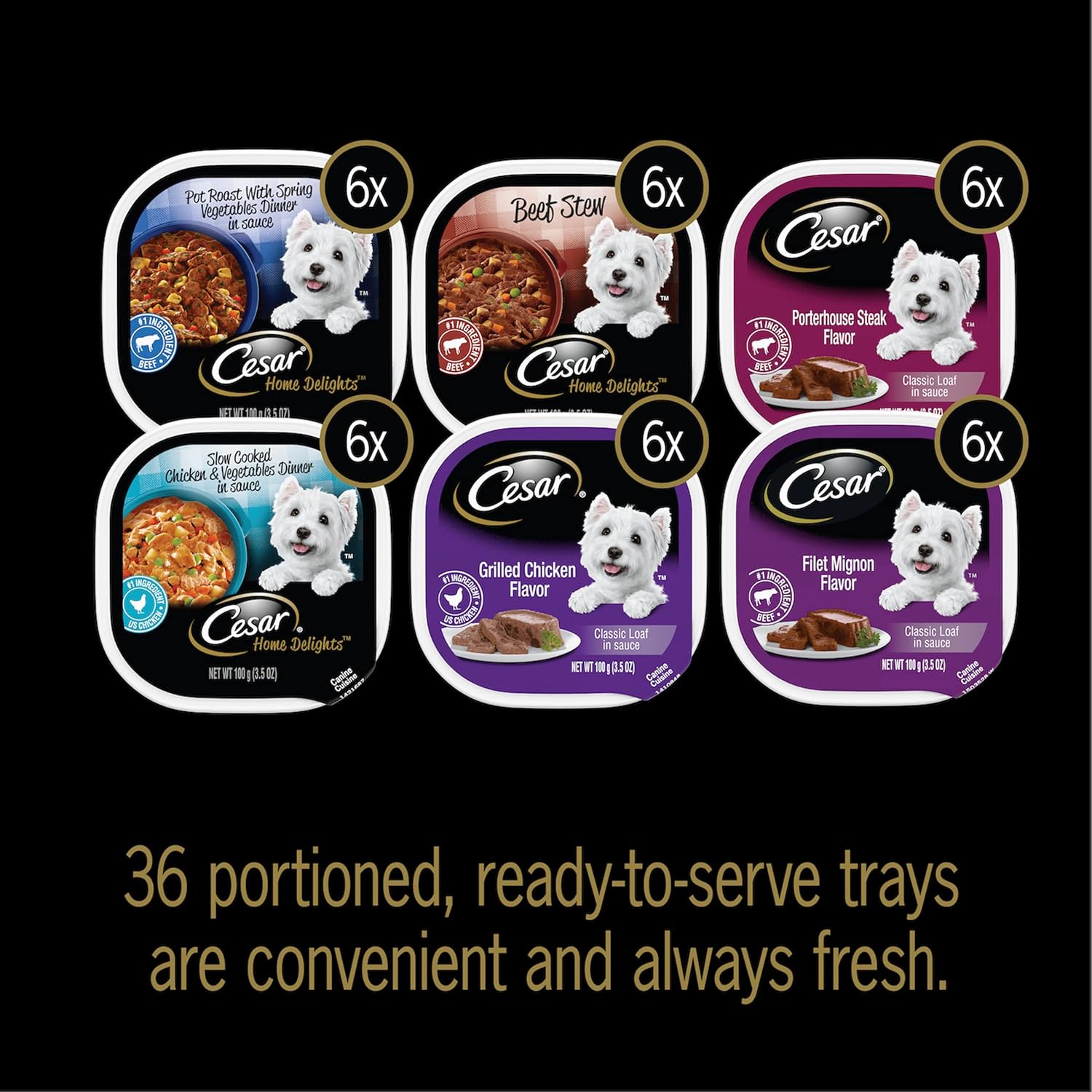 Cesar Soft Wet Dog Food Home Delights & Classic Loaf in Sauce Variety Pack, (36) 3.5 Ounce Easy Peel Trays: Pet Supplies: 