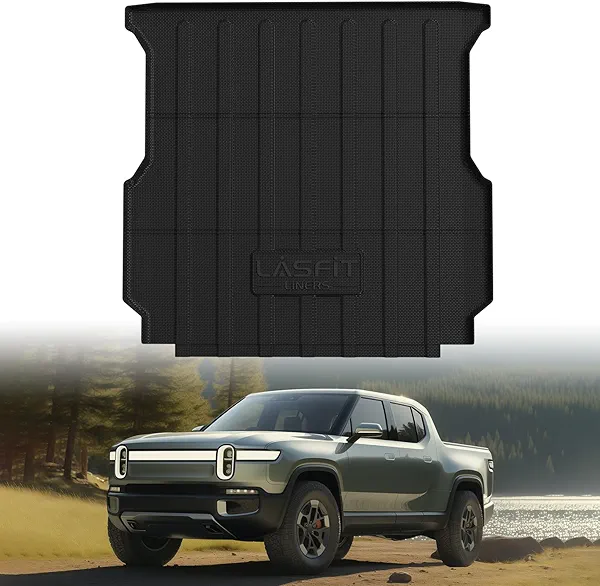 LASFIT Truck Bed Mat Fits for Rivian R1T 2026 2025 2024 2023 2022 Accessories, Vehicle R1T Bed Mat Custom Fit Flush 2025 R1T All Weather TPE R1T Truck Cargo Bed Liner, Black (Not Fit Drop-in Liners)