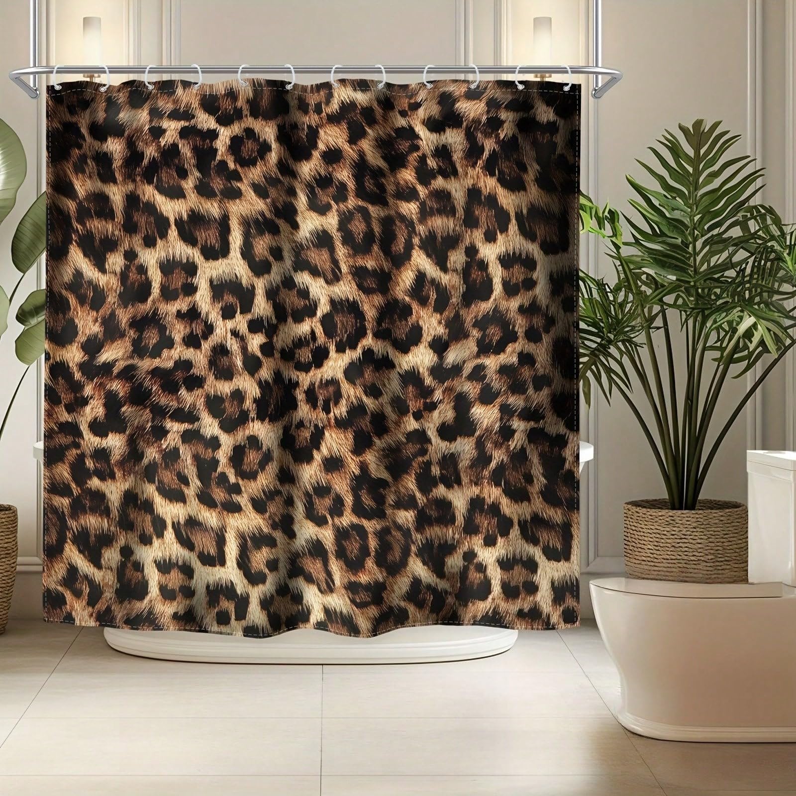 Rideau de douche léopard anti-moisissure et imperméable pour salle de bain
