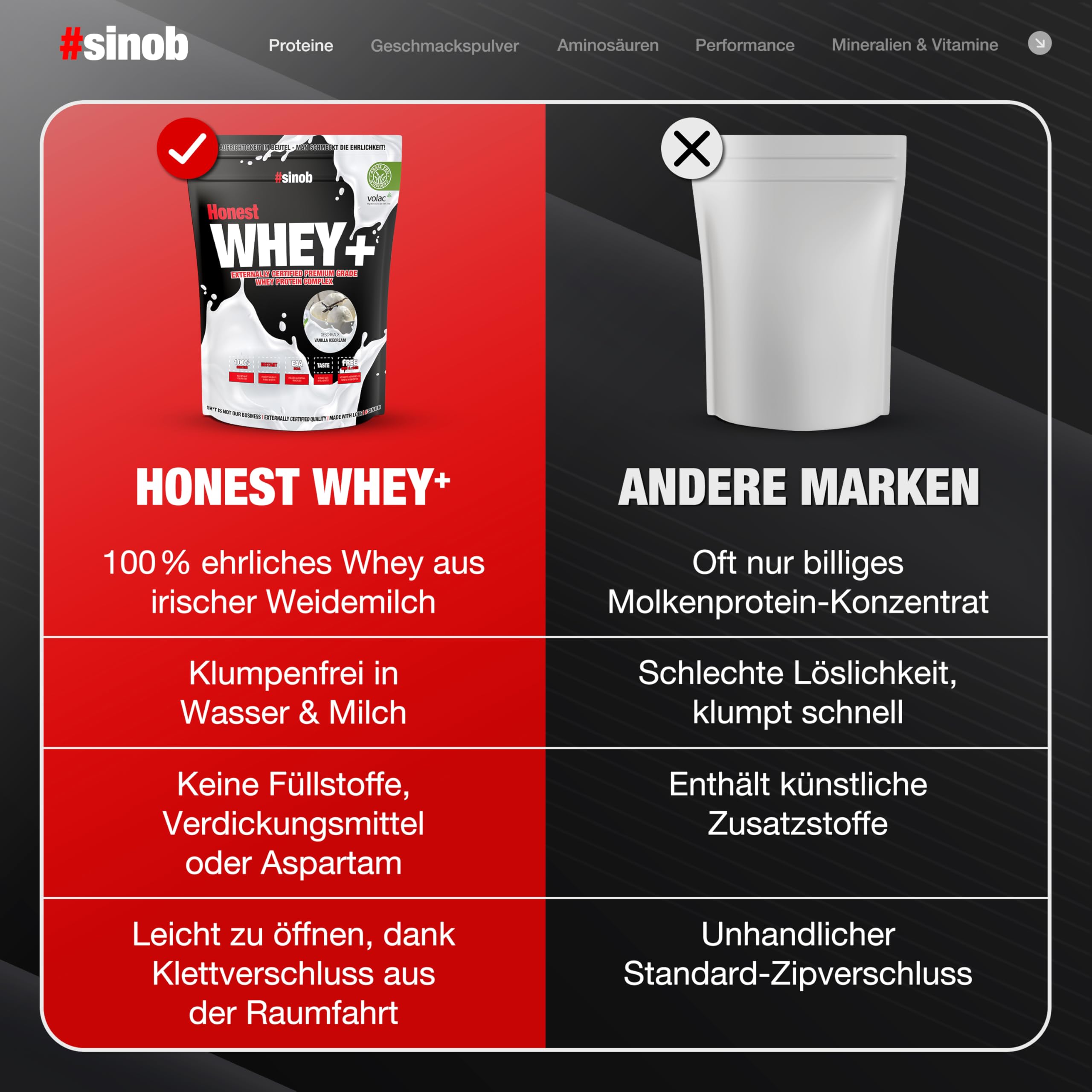 #sinob Honest Whey Vanilla Icecream 820 g | Grass Fed Whey Protein Pulver | Aus irischer Weidemilch | Mit Sonnenblumenlecithin statt Sojalecithin