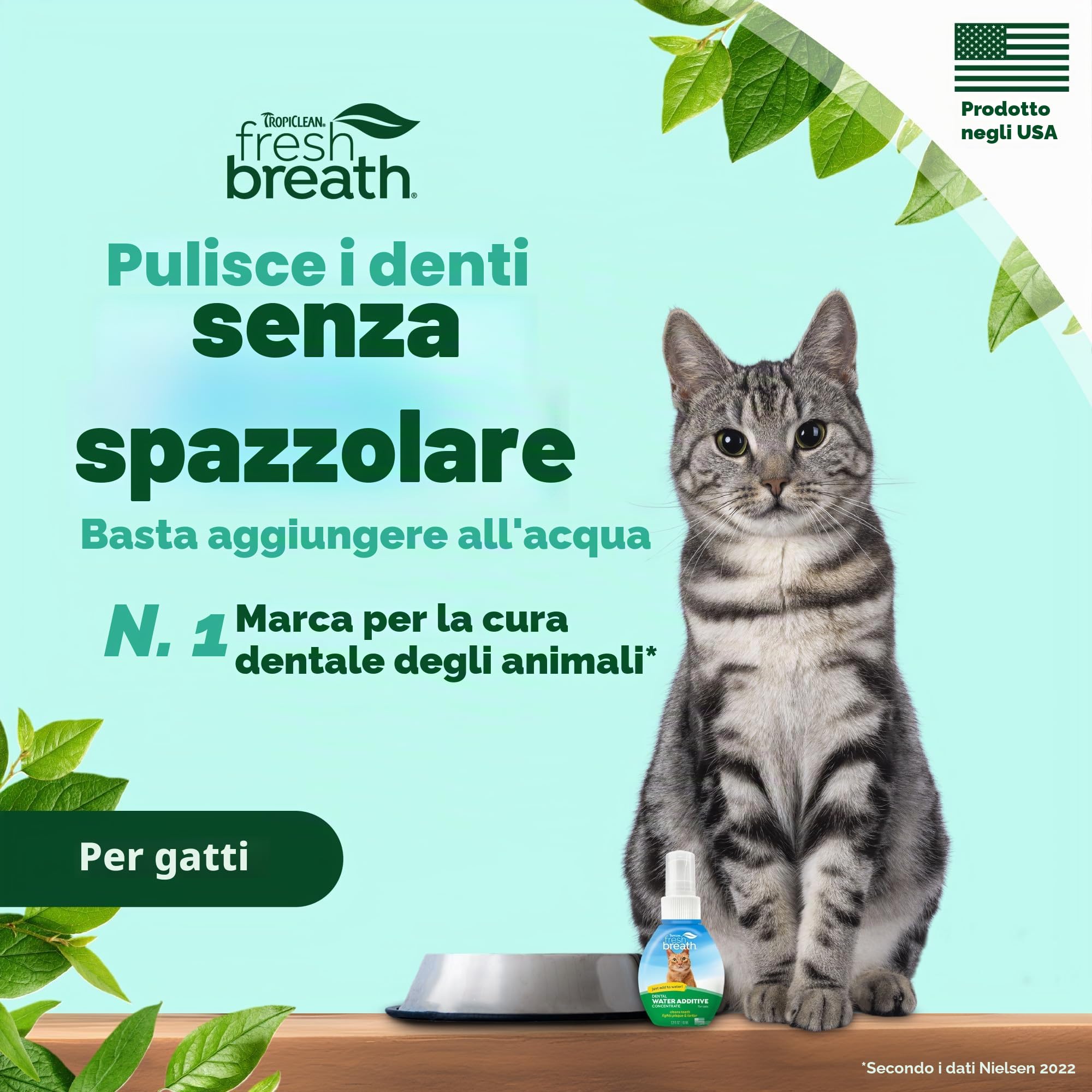 Fresh Breath by TropiClean - Gocce per la Cura Orale dei Gatti - Senza Spazzolare, Combatte la Placca - 32 Dosi, 59 ml