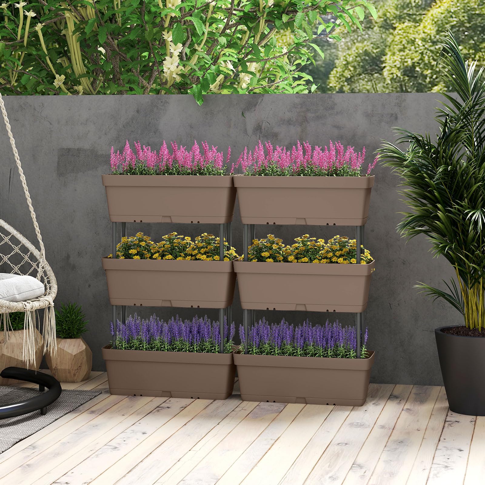 COSTWAY Letto Verticale Rialzato, 6 PZ Fioriere da Giardino per Verdure, Erbe e Fiori, Fioriere Elevate per Interni ed Esterni per Patio, Giardino e Balcone (Grigio)