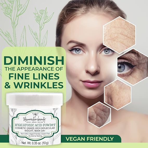 Pure Hyaluronic Acid Powder For Face, High Molecular Weight Sodium Hyaluronate Skincare Ingredient For DIY Beauty Serum, Mask Treatment, Homemade Ascorbic Acid Vitamin C Serums 10g