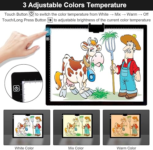 Miniatura 2 de Almohadilla de luz LED, caja de luz de rastreo alimentada por batería, 3 colores sin interrupciones, regulable, 6 niveles de brillo, tablero de luz