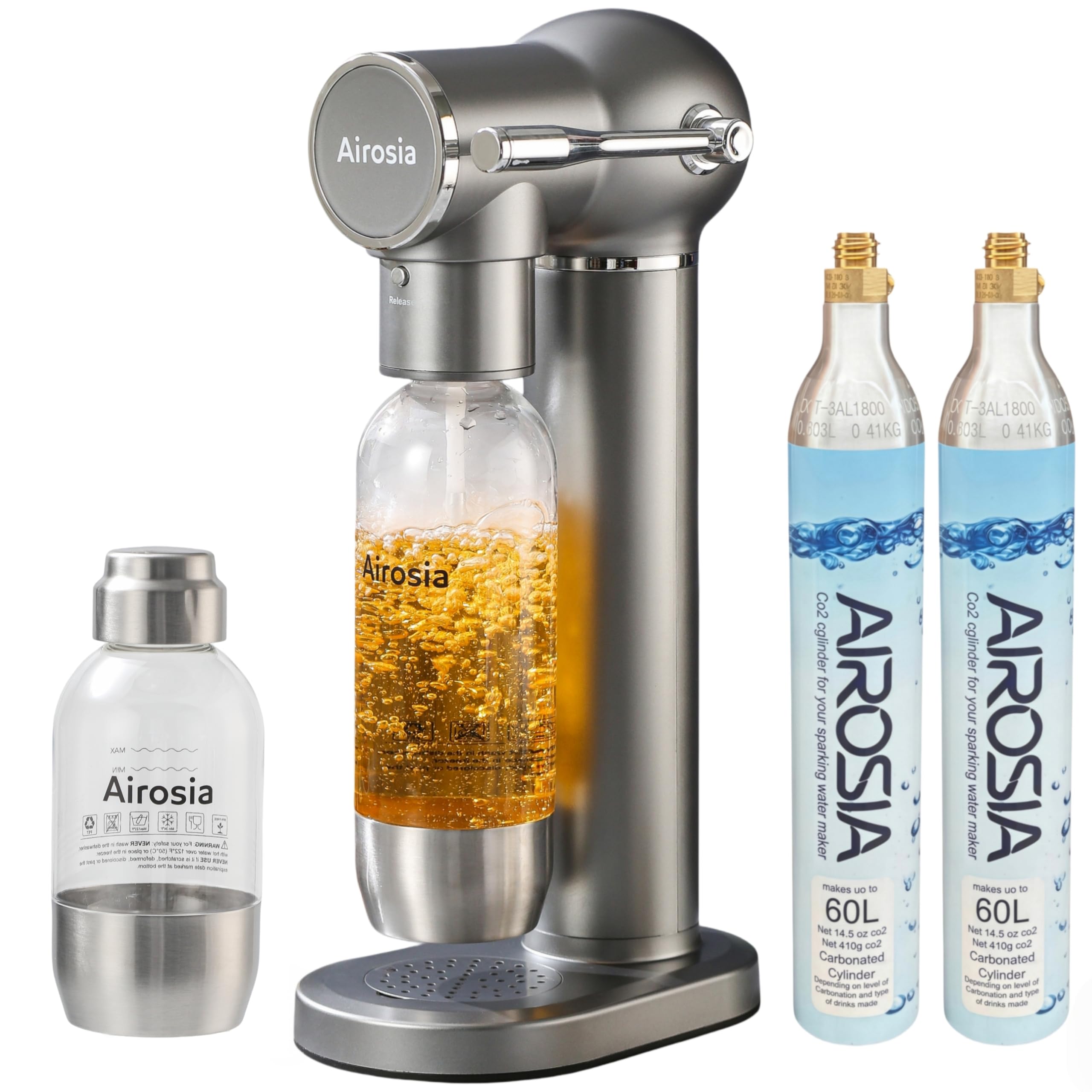 Multi-function Sparkling Water Maker,Carbonates Any Drink Gray, 2 PET bottles, 2 CO₂ tanks