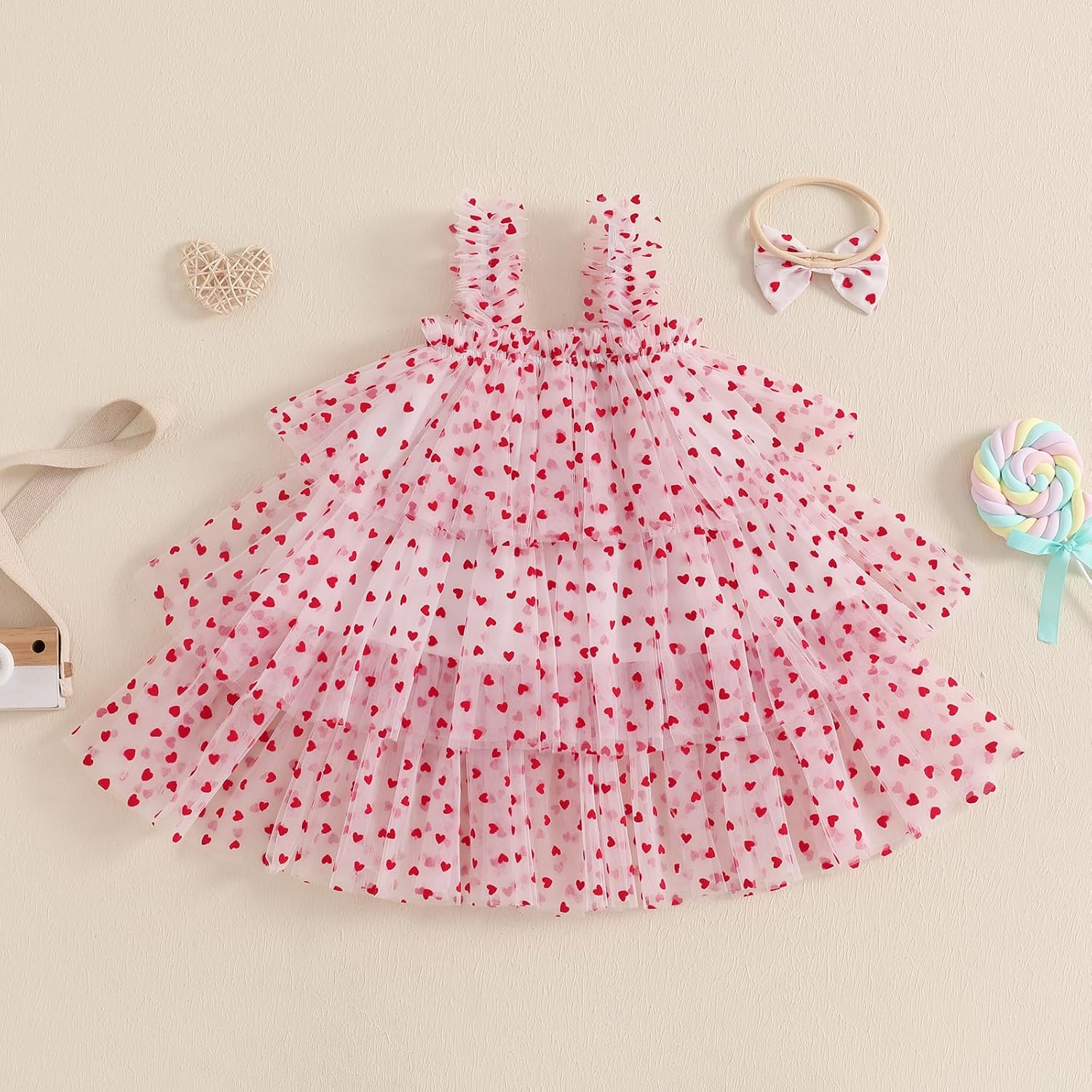 Toddler Girl Layered Dress Christmas Tree Valentines Day Heart Print Sleeveless Tulle Tutu Dress Princess Party Dress - Image 4