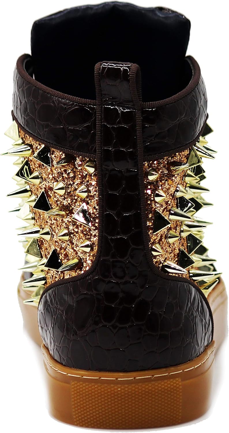 Enzo Romeo Men's High Top Crystal Shimmer Rhinestone Blink Flat Spike Fashion Sneakers Shoes BUL2 - Image 5