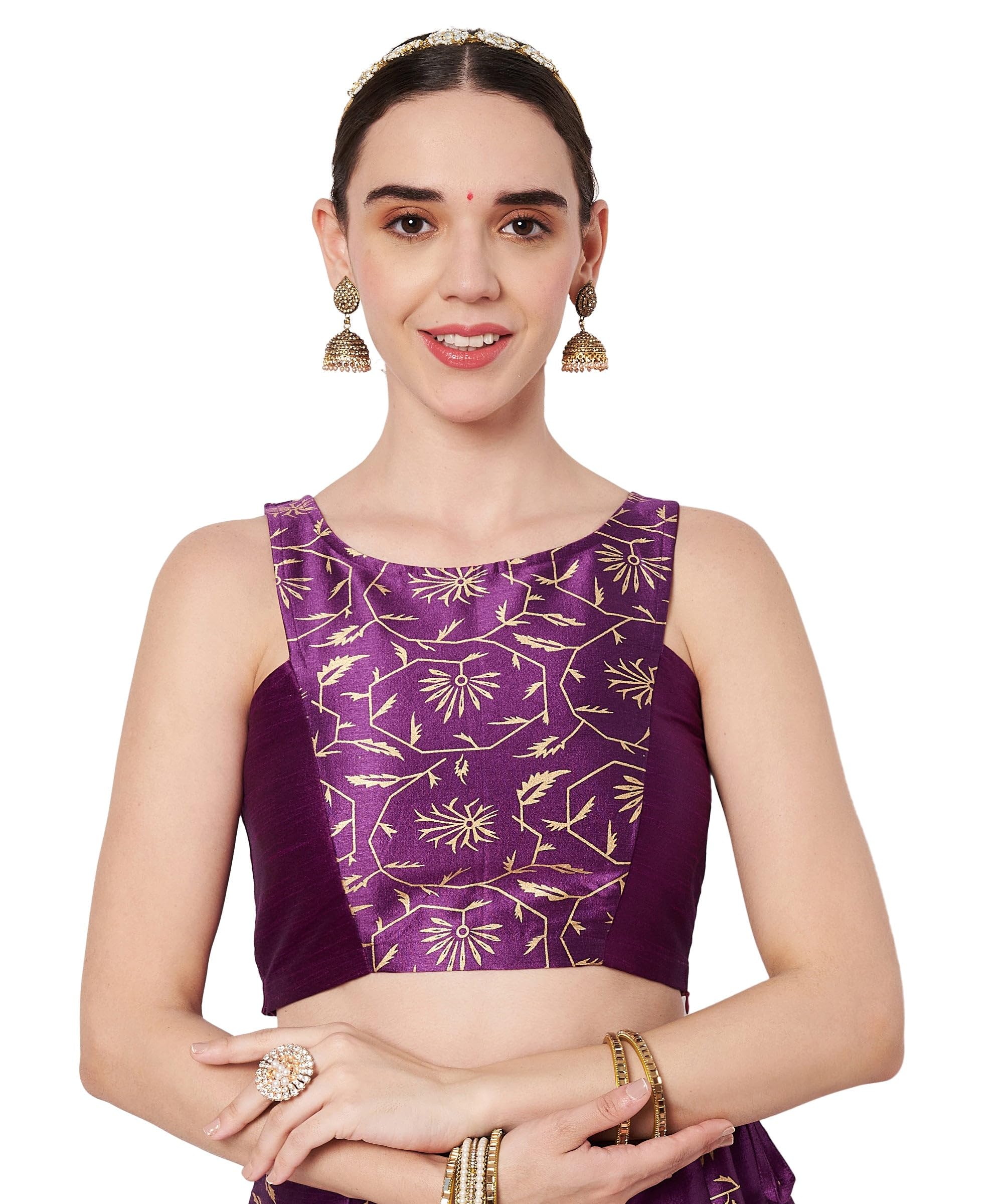 studio rasa Women's Dupion Block Printed Panelled Crop Top for Festive Wedding Party-picture-10