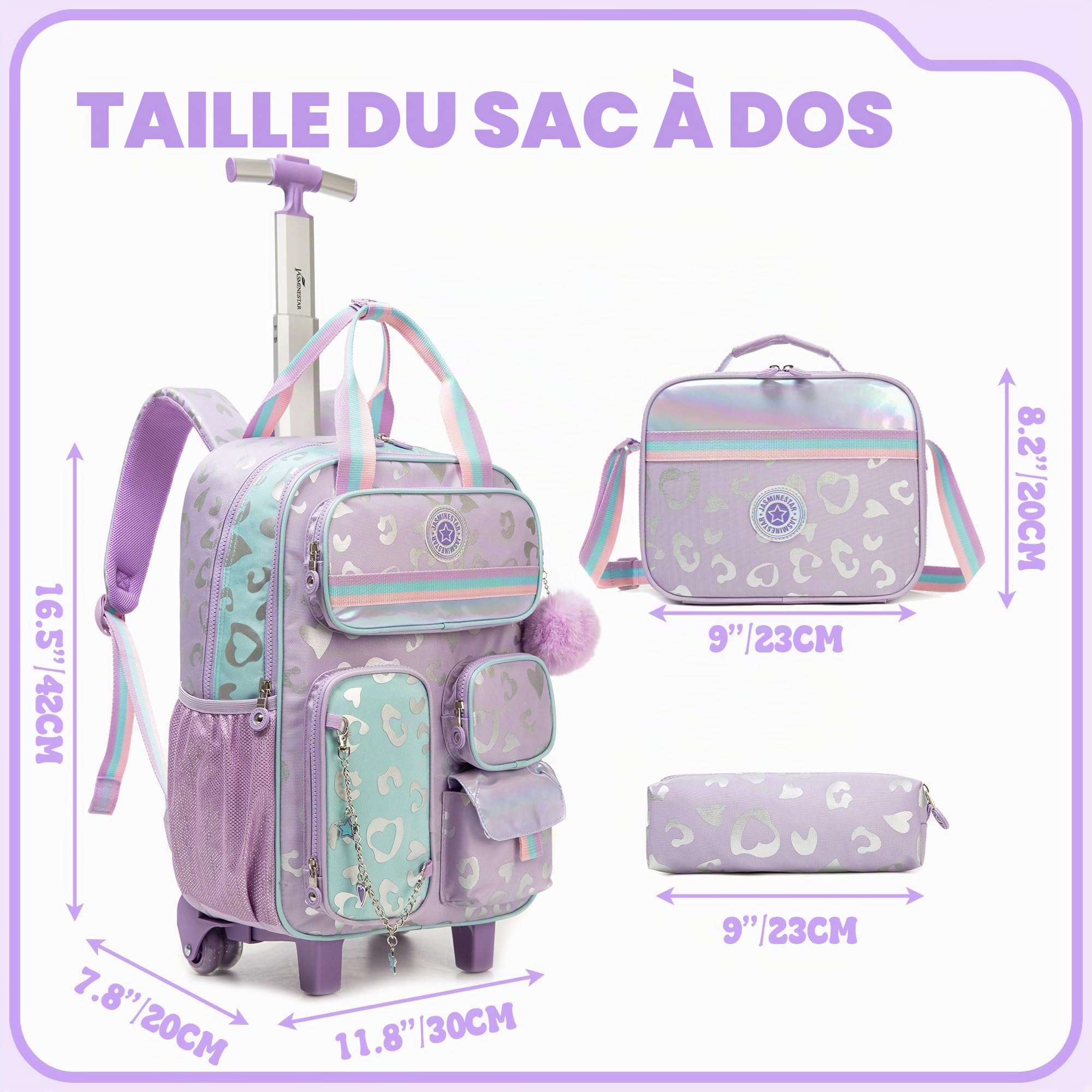 HTgroce Cartable a Roulette Fille, Sac a Roulette Fille cm1