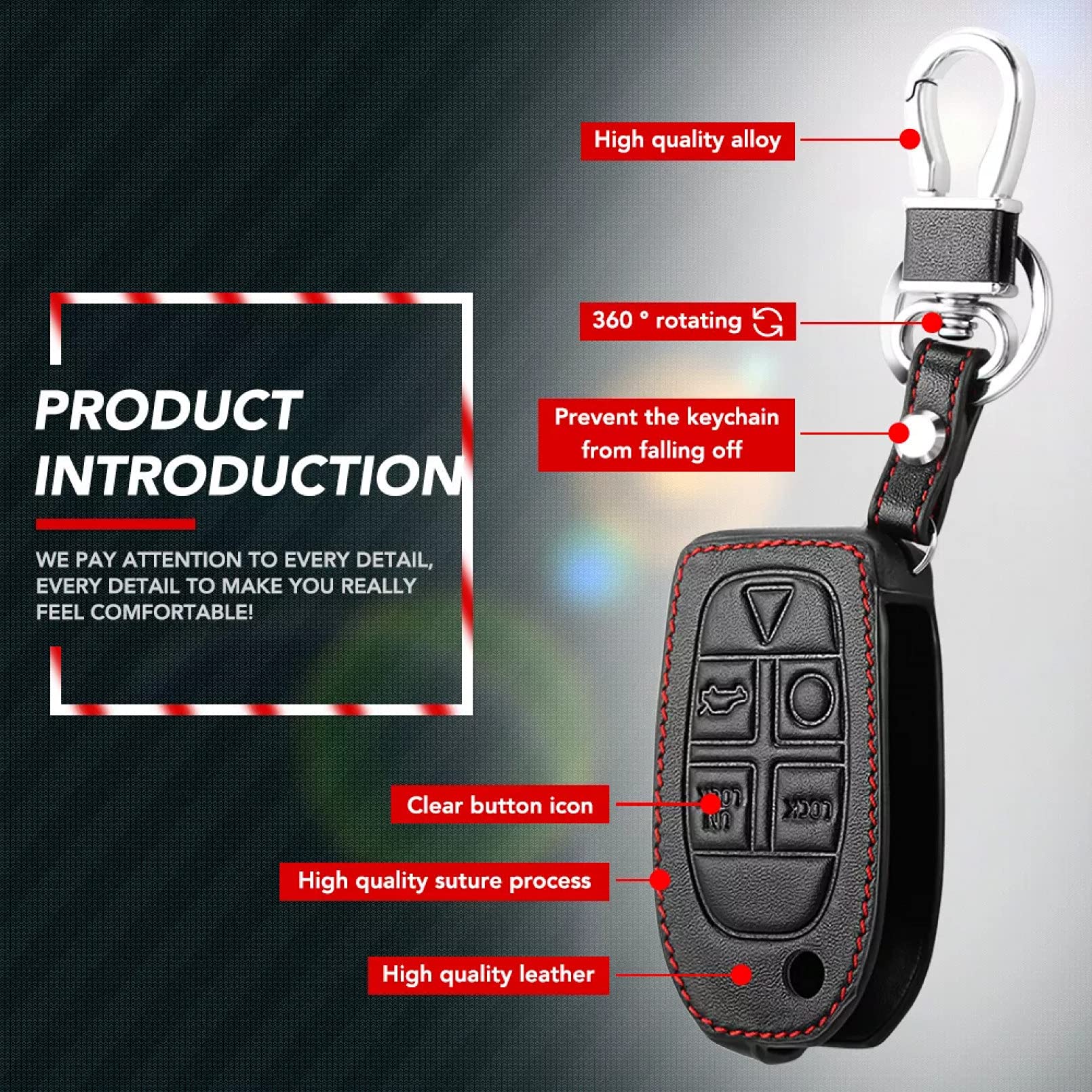 JIANYEDAJUN Étui Porte Clé Voiture Pour Volvo C40 / S60 / S90 / V60, Coque De Clé En Cuir Souple Porte-clés Pochette Protection Avec Crochet En Métal Et Fermeture Éclair,with Window-D