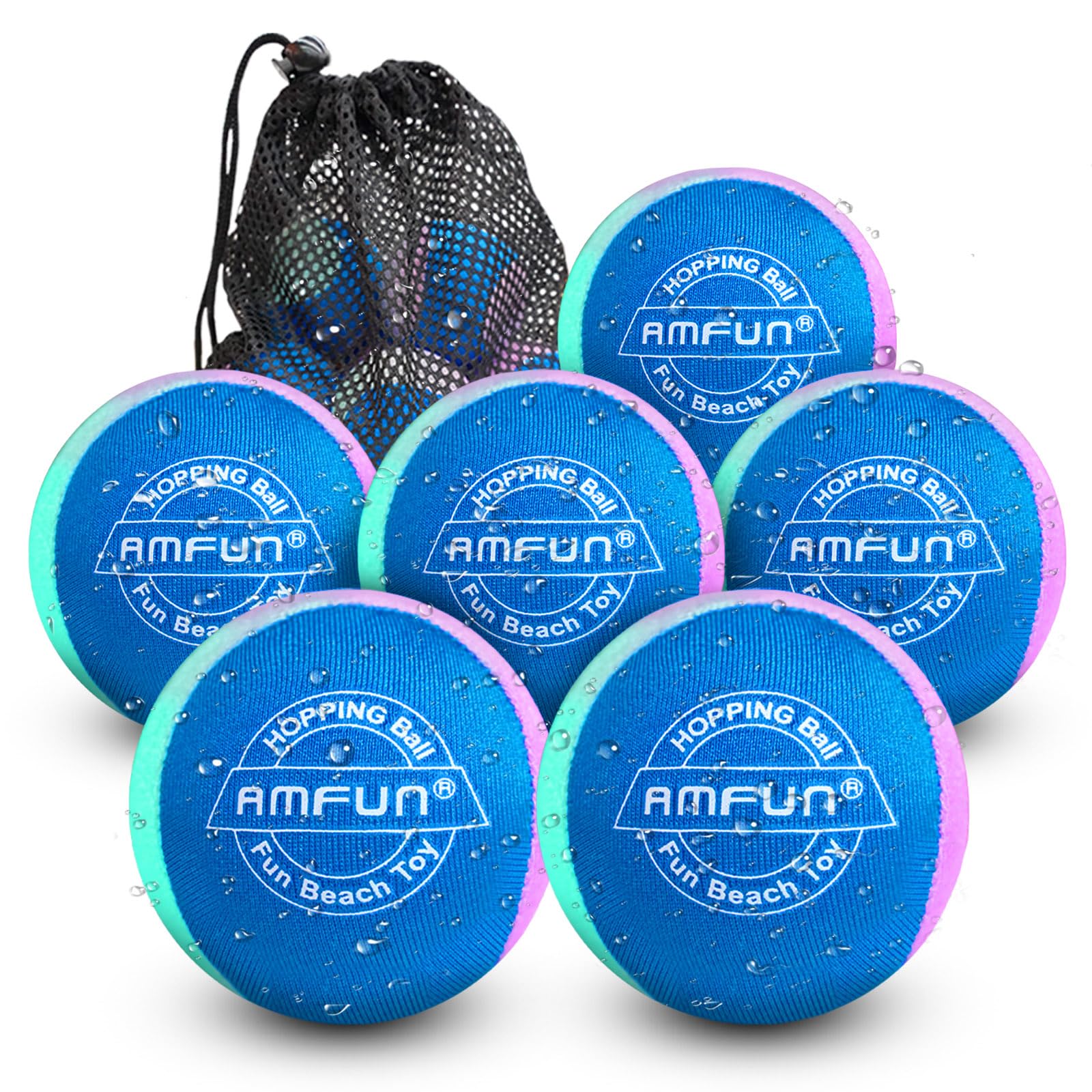 AMFUN Water Bouncing Ball, 6PCS Funny Pool Toys Balls, Skimming Balls, Soft Quick-drying Water Jumping Balls with Net Storage Bag, Water Sports Games Bouncing Ball for Pool Beach
