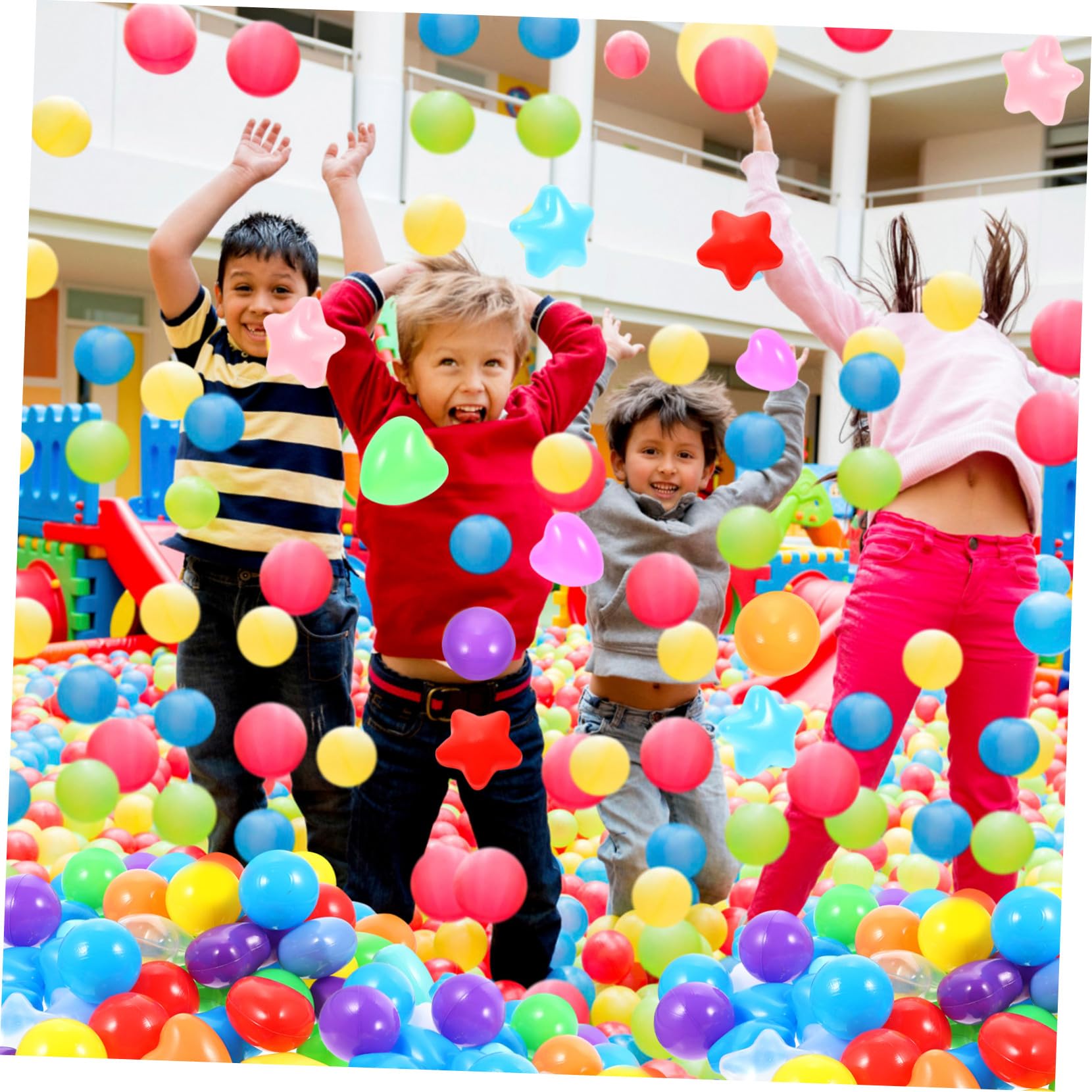 minkissy 150 Piezas de Bolas de Plástico en Forma de Corazón y Figura de Cinco Puntas para Niños, Promoviendo Actividad Física en Parque Recreativo y Piscina