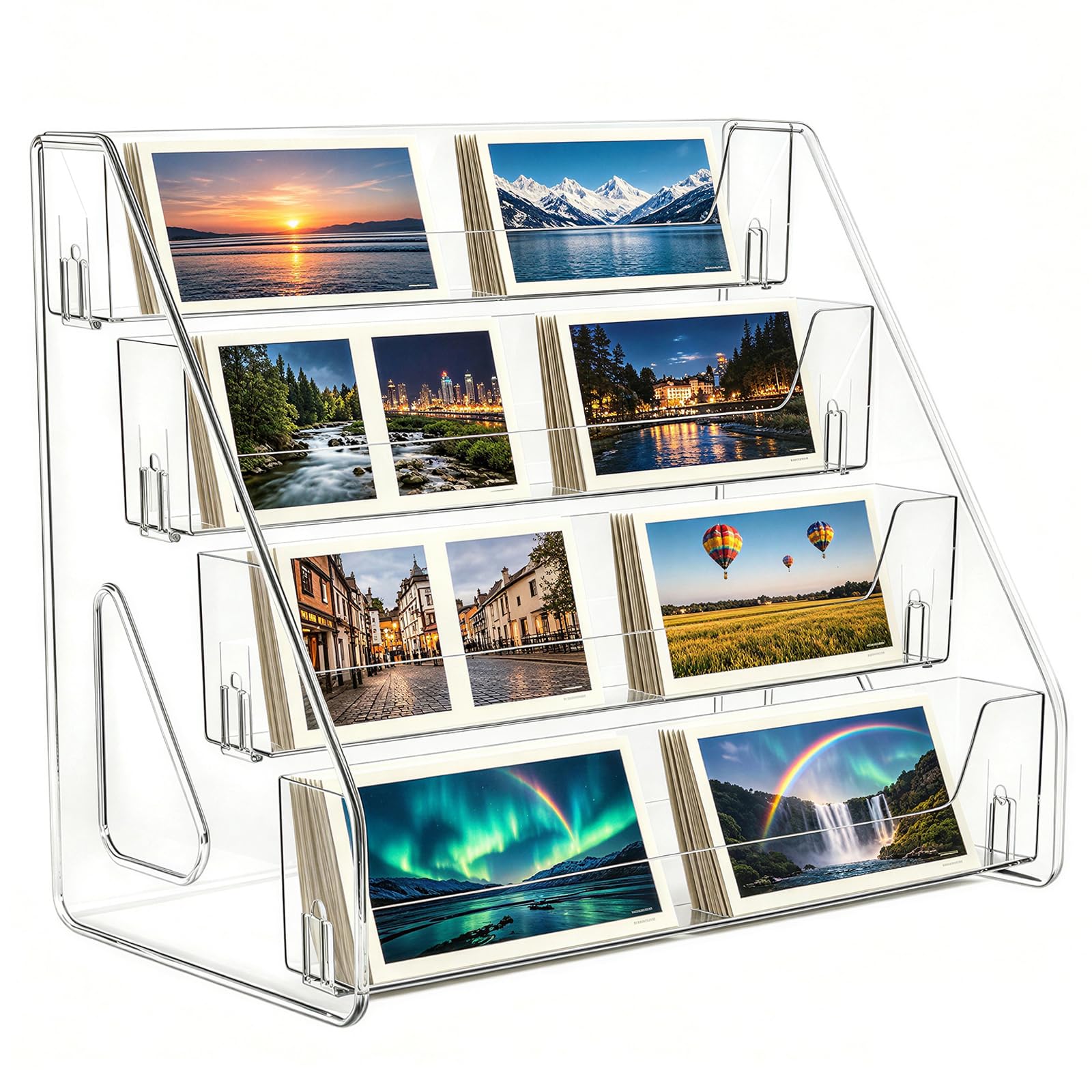 Greeting Card Display Stand, Clear Postercard Holder for Counter (4 Tier)
