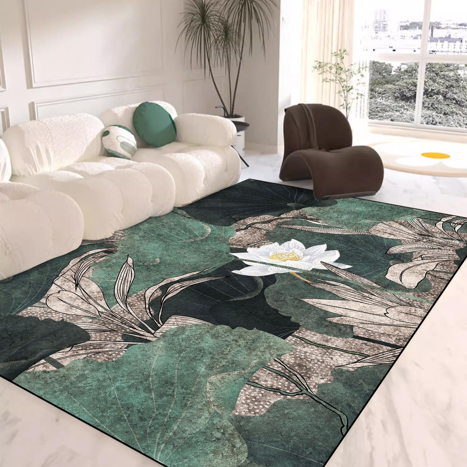 Tapis cuisine et salon motif feuilles vertes pour une ambiance nature