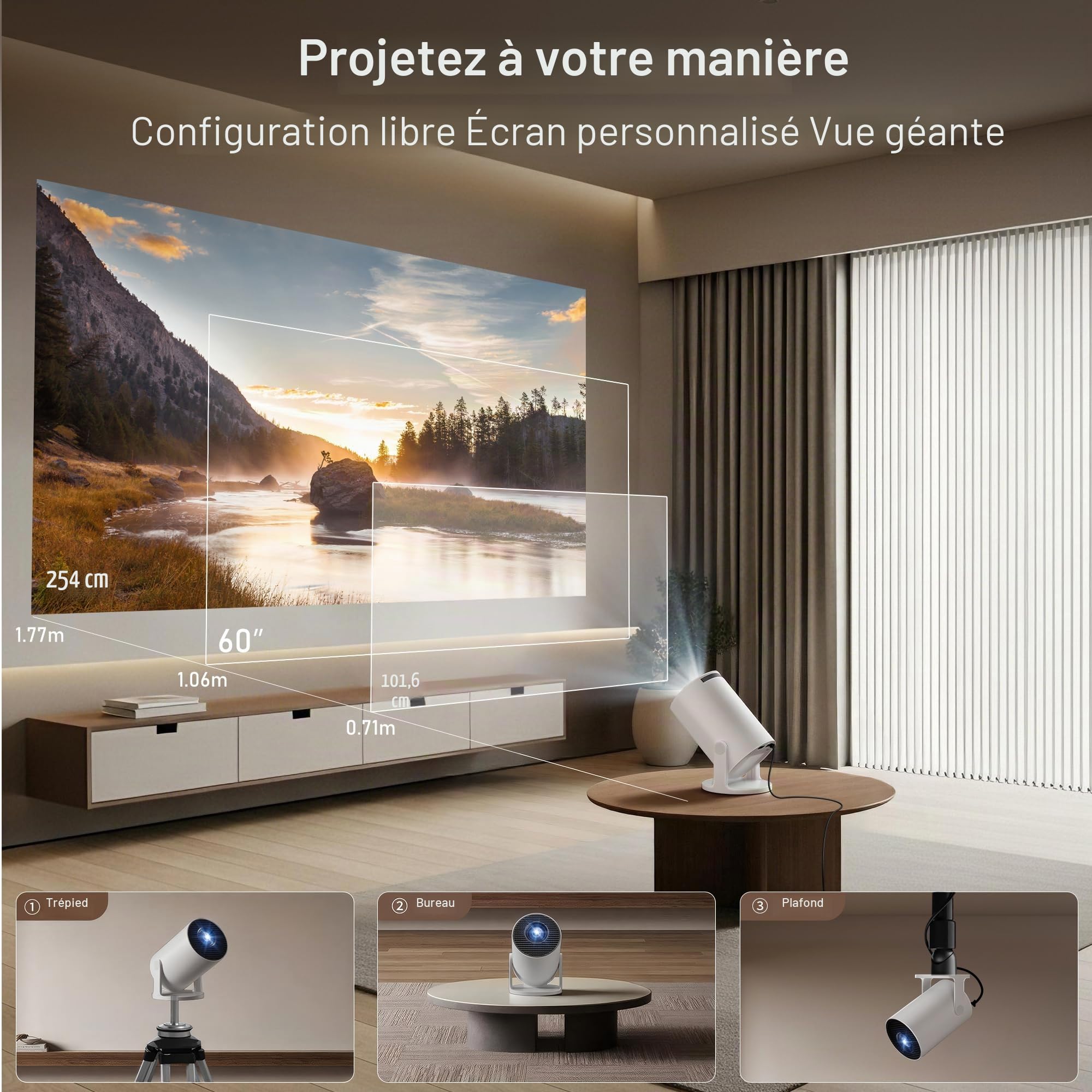 Applications intégrées Mise à Niveau 2026 Projecteur Intelligent avec Wi-Fi6&Bluetooth5.4, Prise en Charge 4K HD Full Correction Automatique du Keystone 360° Mini cinéma Portable pour iOS/Android