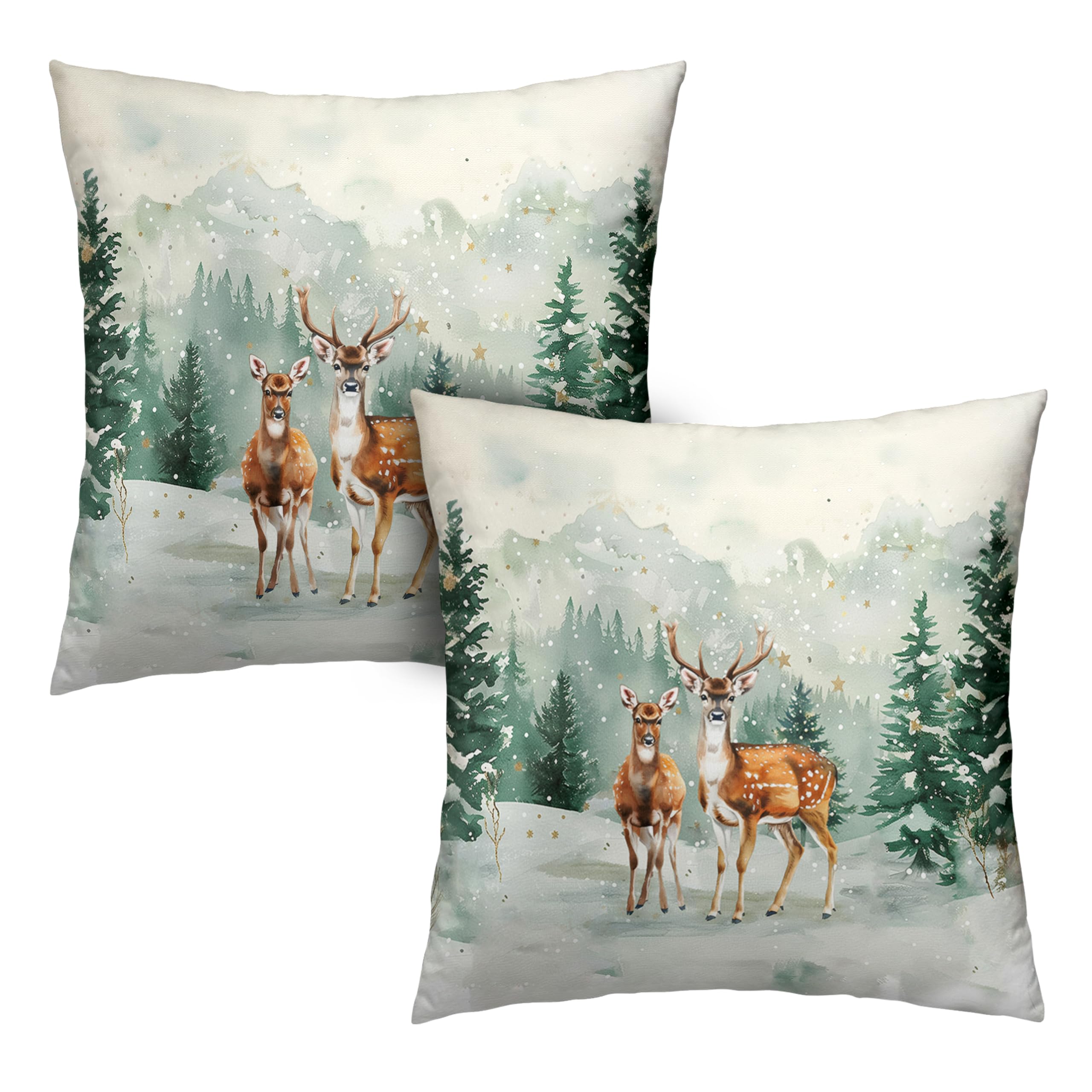 Kwlegh Christmas Pillow Covers 18x18 Reindeer Yule Pillow Case Nature Forest Christmas Tree Throw Pillow Covers Winter Woodland Cushion Case for Sofa