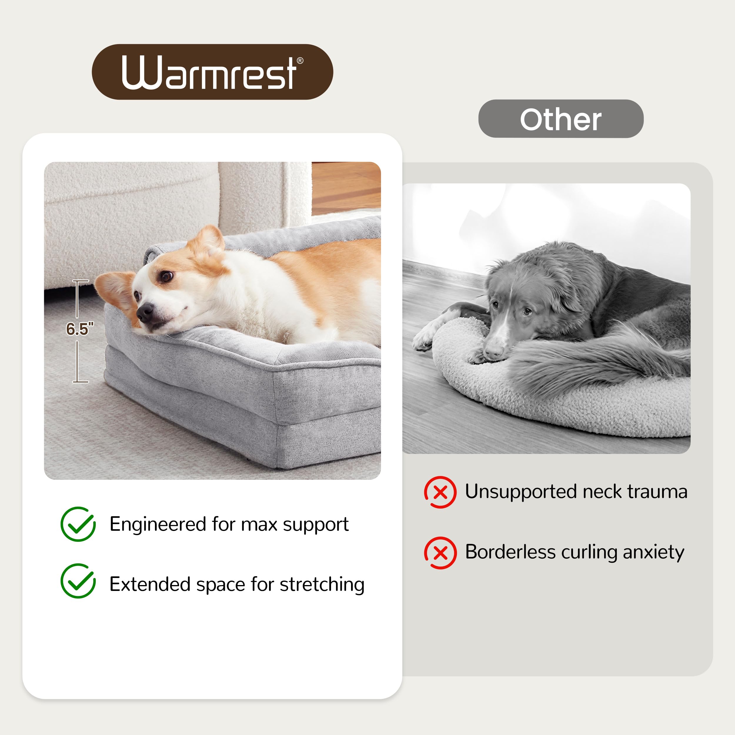 Orthopedic Dog Beds for Medium Size Dogs, Waterproof Egg-Crate Foam Pet Couch Bed with Soft Sides, Non-Slip Dog Sofa with Flannel Removable Washable Cover, 28" Supportive Pet Sofa, Light Grey - image 5