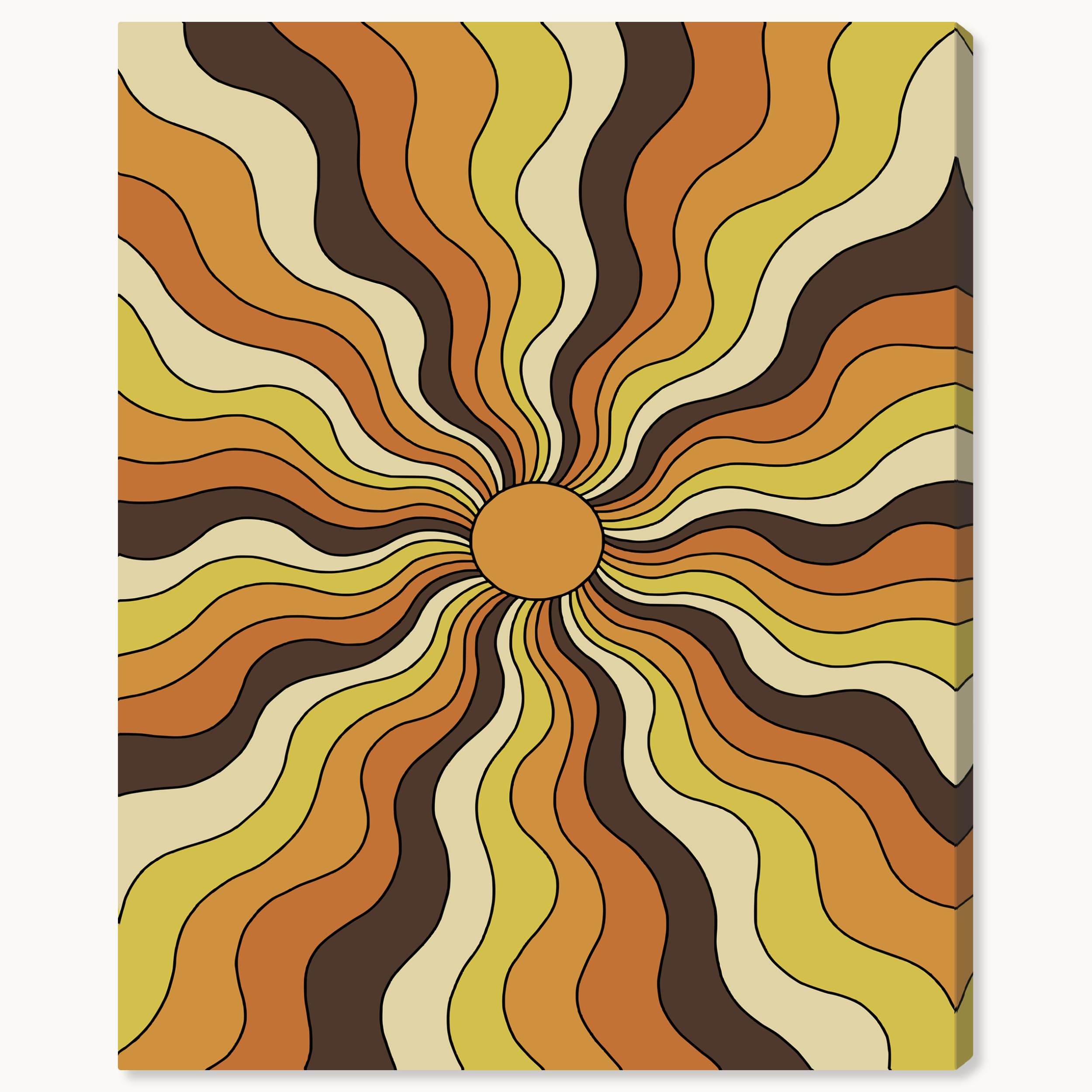Wynwood Studio Abstract Modern Wrapped Canvas Art - Retro Pop Sun Expansion, Wall Art for Living Room, Bedroom, and Bathroom, 20" x 24", Brown and Yellow Home Decor