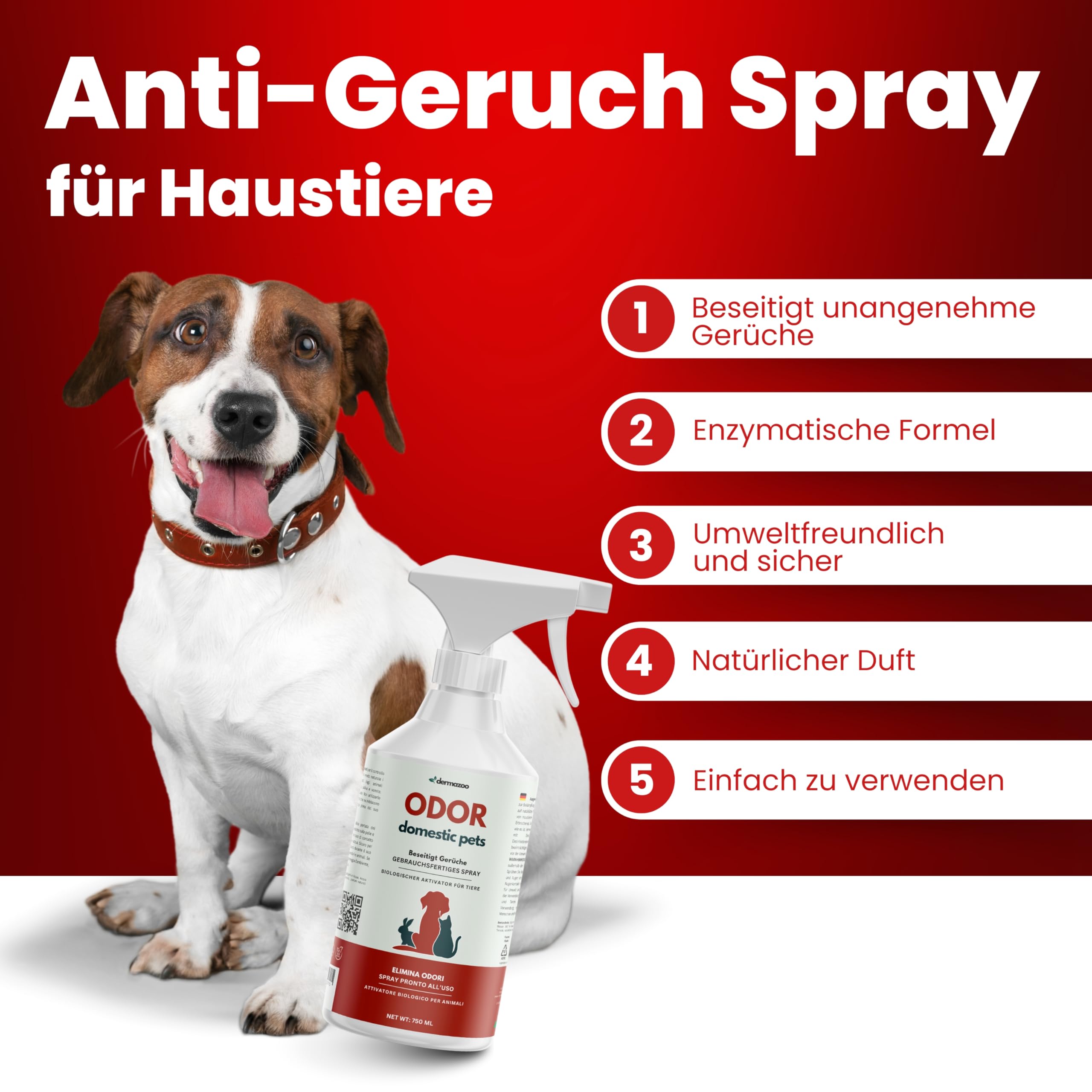 Dermazoo Enzymreiniger Katzenurin & Hundeurin, 750ml Geruchsneutralisierer & Geruchsentferner Spray für Sofa, Matratzenreiniger, Teppich & Textilien, Haustier Welpen Hygiene