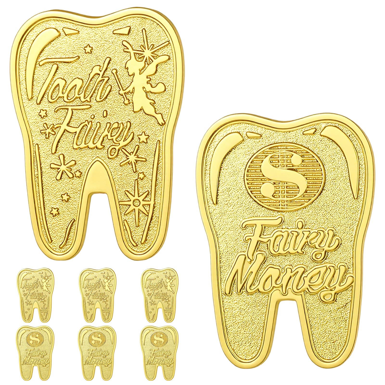 Sibba 6 PCS Tooth Fairy Coins Keepsake Kit Lost Teeth Reward Commemorative Coin with Case Zinc Alloy Dental Tooth Fairy Golden Novelty Coin Milestone Dentistry Dentist Funny Gifts Stocking Stuffers