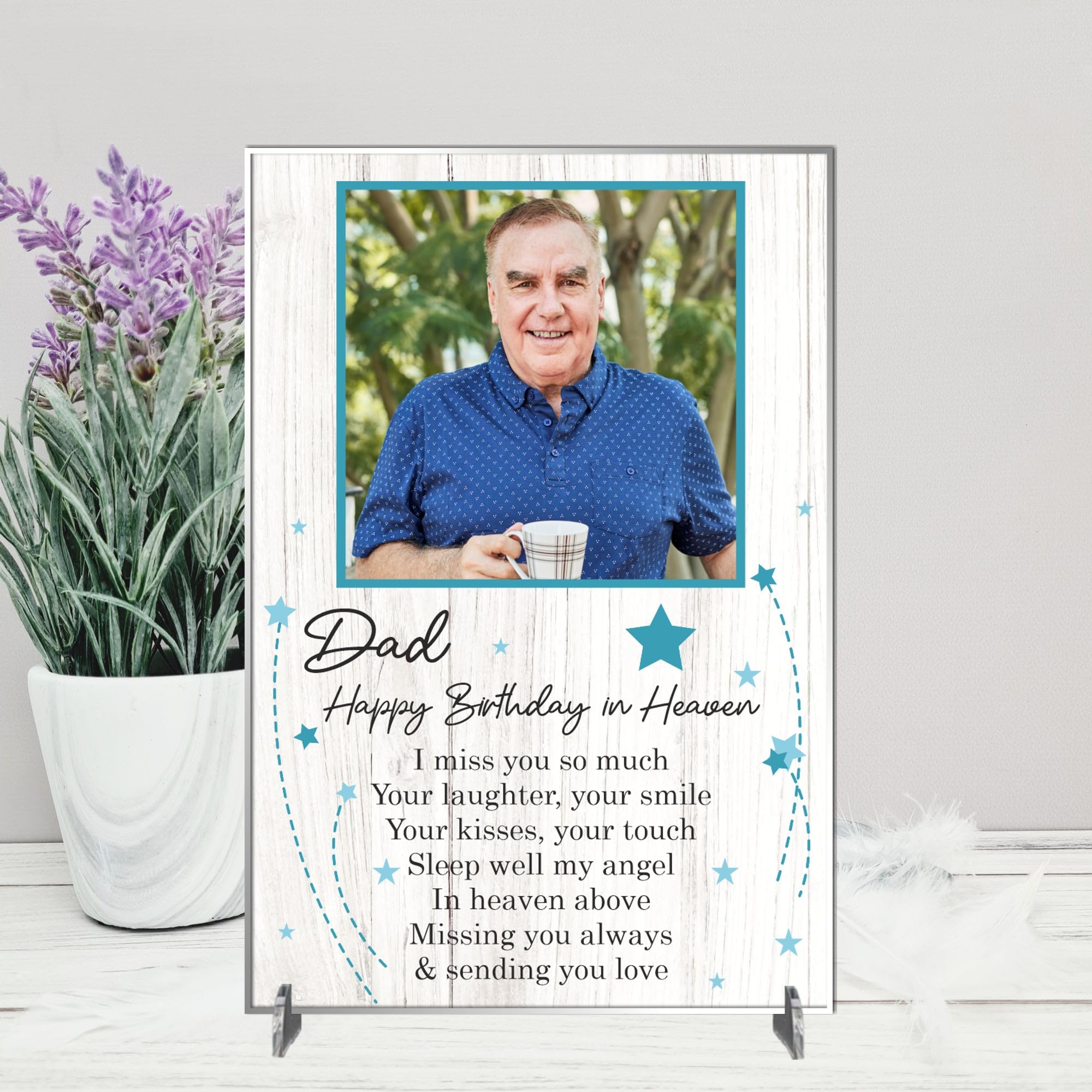 Personalised Happy Birthday in Heaven Plaque for Families - Memorial Design with Stars & Loving Message for Sentimental Mum Dad Grandparent Keepsakes (Acrylic, A4-30cm x 21cm)
