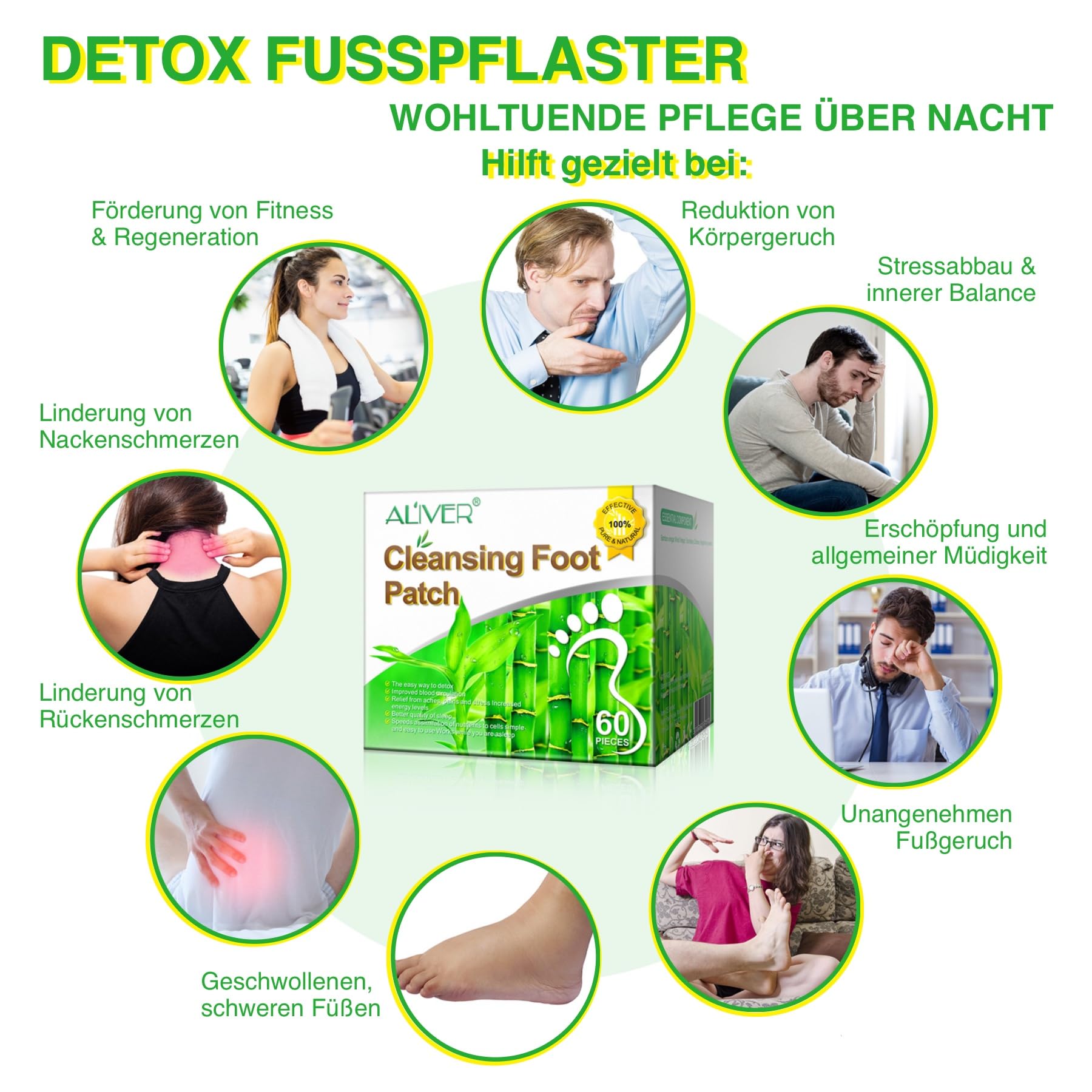 P-Beauty Detox - Cerotti disintossicanti per i piedi, con aceto di bambù e zenzero, 3 confezioni da 60 pezzi, per una disintossicazione naturale del corpo, un sonno migliore e più energia, benessere