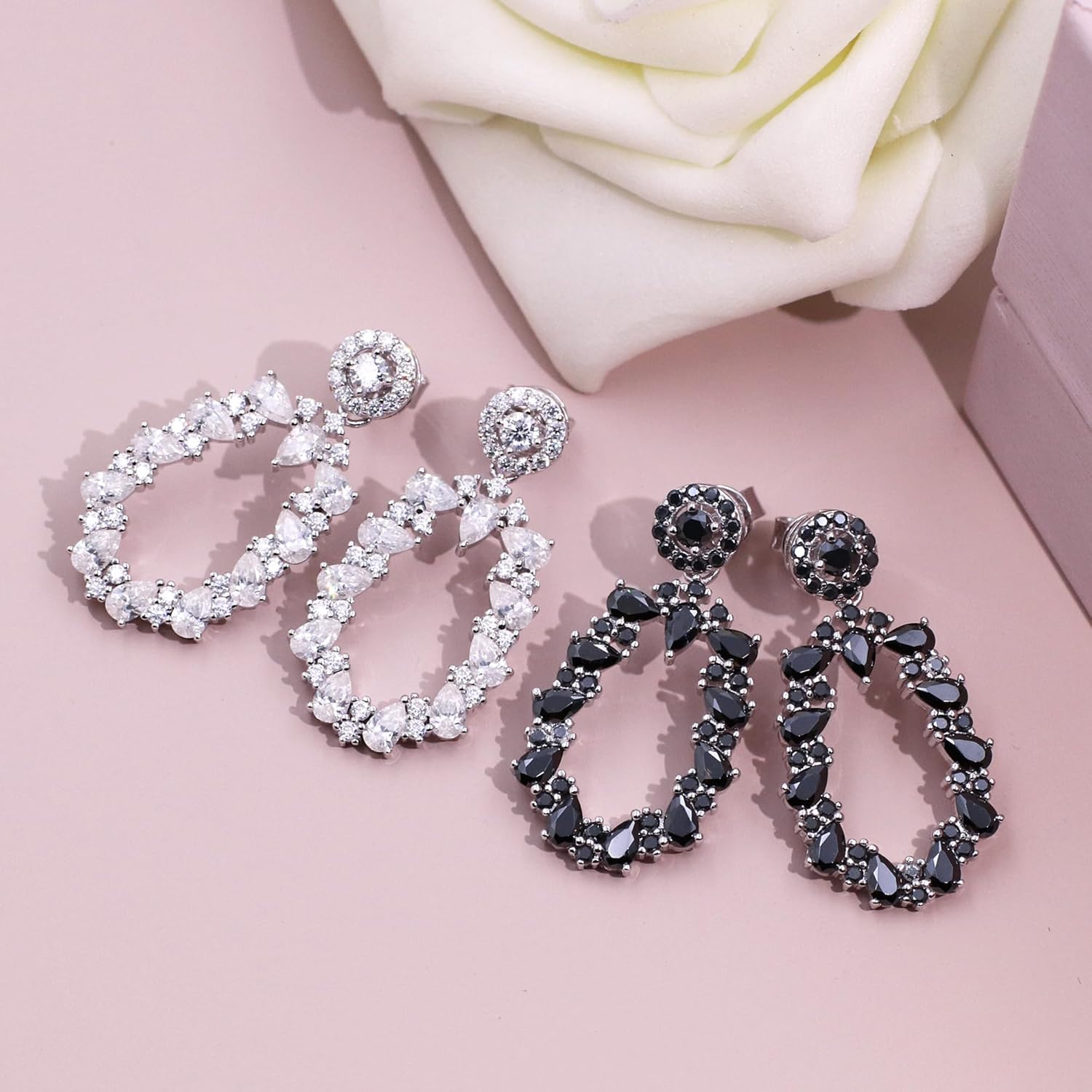 Moissanite Dangle Earrings for Women, Lab Created Diamond Drop Earrings, Sterling Silver Small Hoop Earrings with 18K White Gold Plated - Image 6