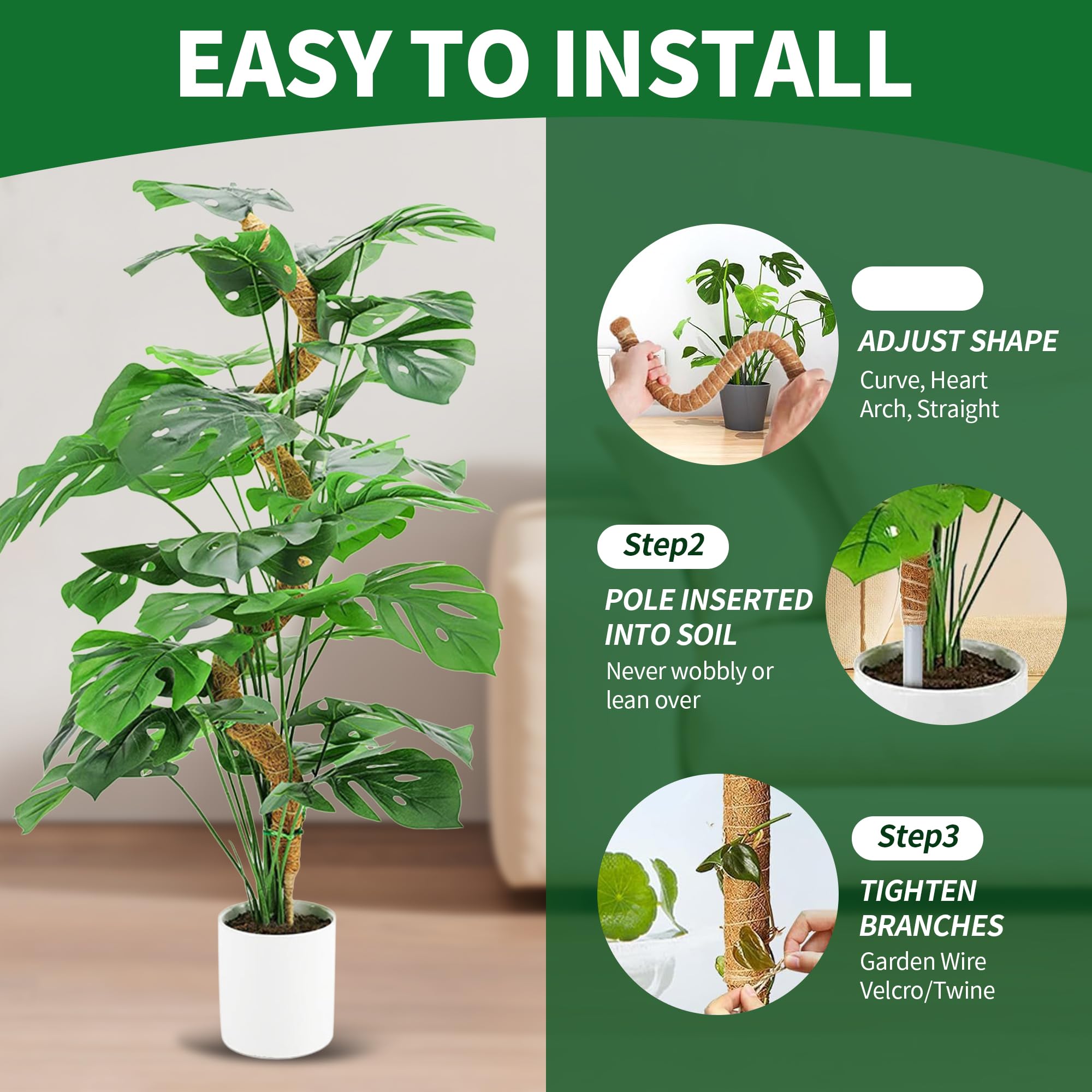 Tyczka z Mchu, 120 cm Tyczka z Mchu do Monstera, Pomoc do Wspinaczki Monstera, Podpora do Roślin, Pomoc do Wspinaczki dla Roślin Domowych, Tyczka do Roślin, Tyczka z Mchu z Akcesoriami