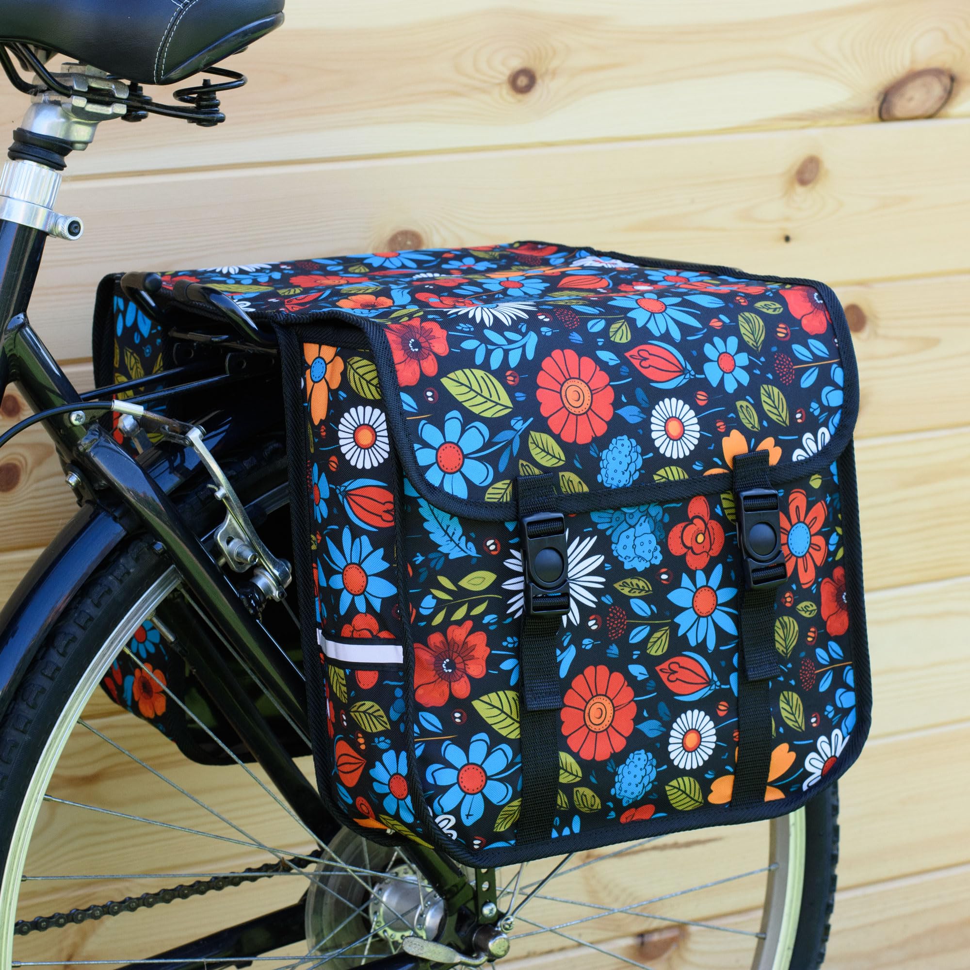 Classic CE - Double Sacoche de vélo de 26 L résistante à l'eau pour Porte-Bagages arrière, pour trajets Quotidiens et Shopping (Florale)