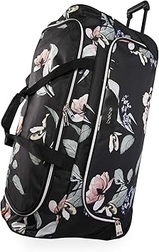 BEBE Women's 30" Rolling Duffel, Black Floral, One Size
