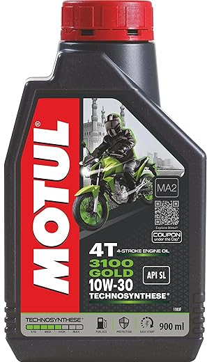Motul 3100 4T Gold Technosynthese High Performance 10W30 API SL Semi Synthetic Engine Oil for Bikes (0.9 L)