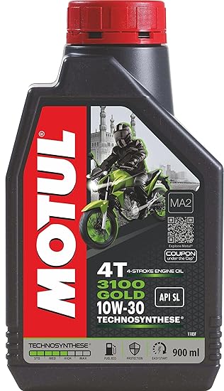 Motul 3100 4T Gold Technosynthese High Performance 10W30 API SL Semi Synthetic Engine Oil for Bikes (0.9 L)