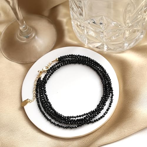 Miniatura 5 de Gempires Mother's Day Gift Black Spinel Triple Layered Beaded Necklaces for Women, Choker Style, Black Crystal Necklace, Handmade Jewelry, 14k Gold