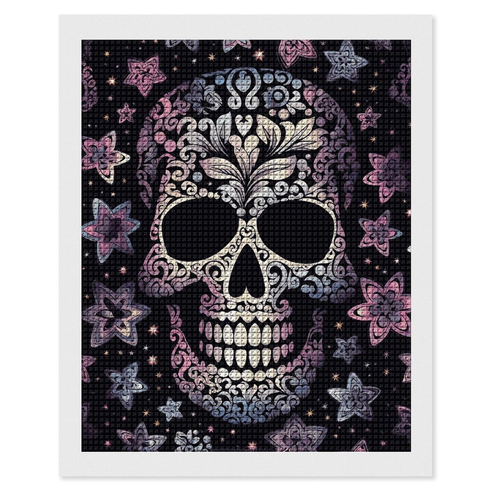 Cool Skull Diamond Art Kits for Adults, DIY 5D Diamonds Painting Kits for Beginner, Round Full Drill Diamond Dots Painting, 16"x20" Diamonds Pictures Gem Art and Crafts Wall Decor