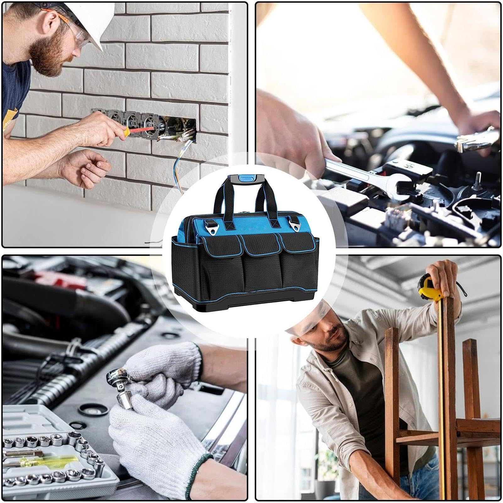 Torba Narzędziowa Elektryka Męski Wodoodporny | Torba Narzędziowa Typu Tote Ze Sztywnym Dnem Do Naprawy Aut, Na Budowie, W Warsztacie, Dla Elektryka I Mechanika, Na